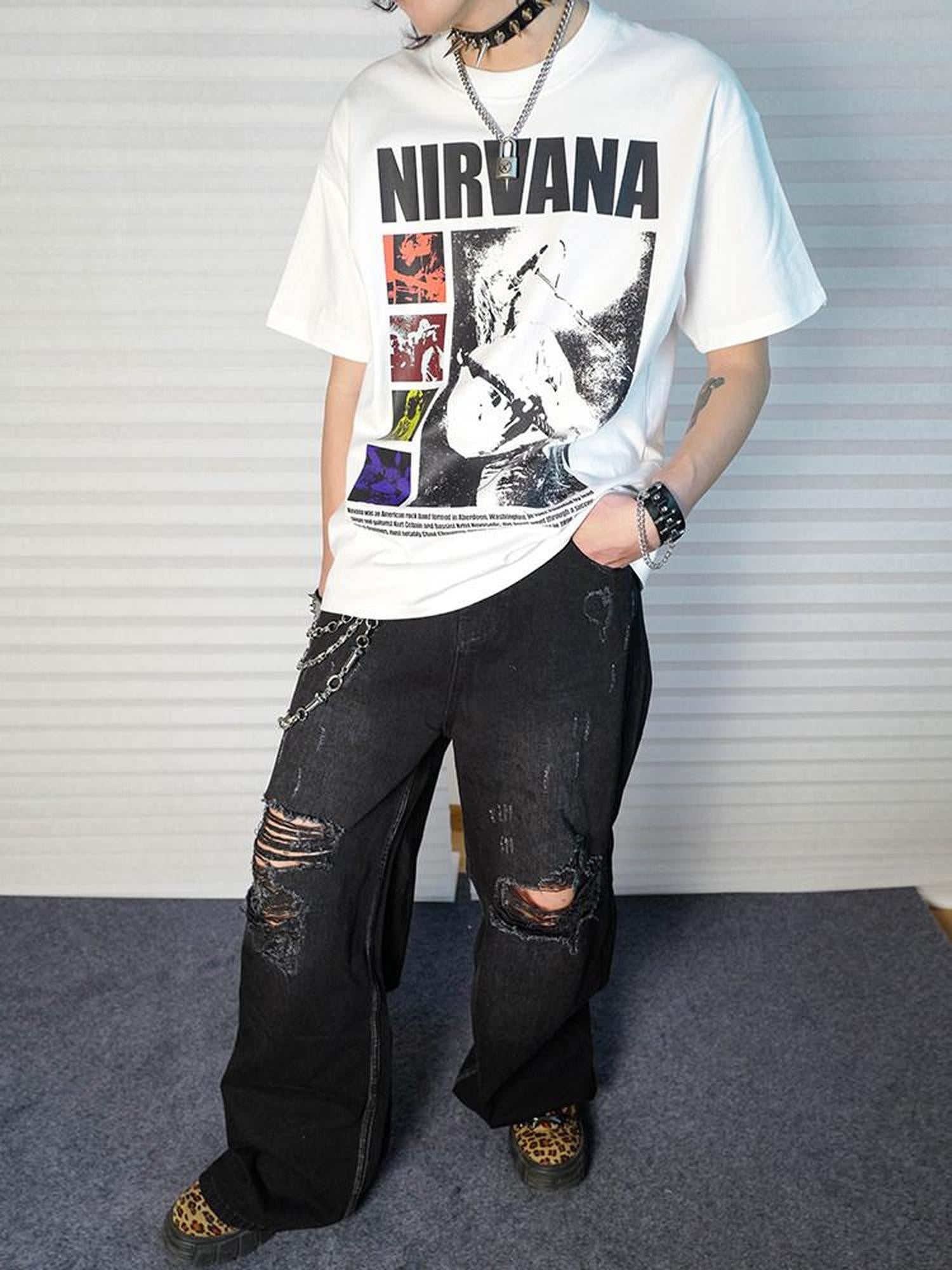 RebelSeed Grunge Distressed Kurt Cobain Print Women's Cotton Short Sleeve T-shirts