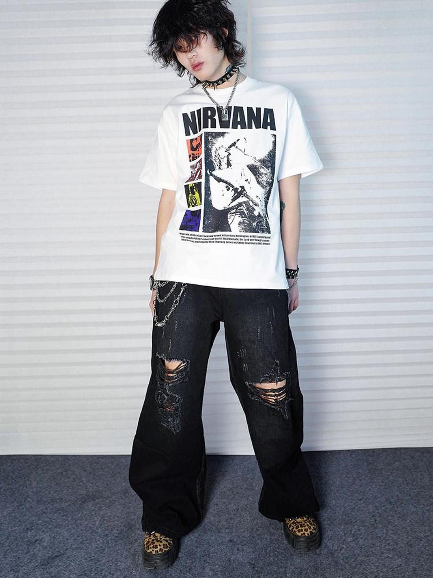 RebelSeed Grunge Distressed Kurt Cobain Print Women's Cotton Short Sleeve T-shirts