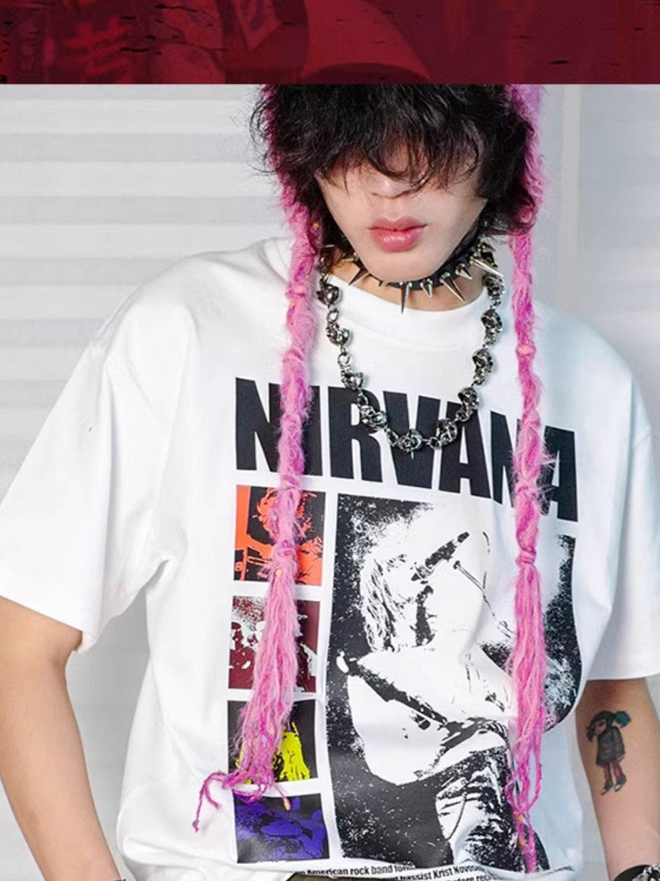 RebelSeed Grunge Distressed Kurt Cobain Print Women's Cotton Short Sleeve T-shirts