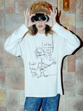 RebelSeed Grunge Heat Transfer Print Drop Shoulder Women's Cotton Long Sleeve T-shirts
