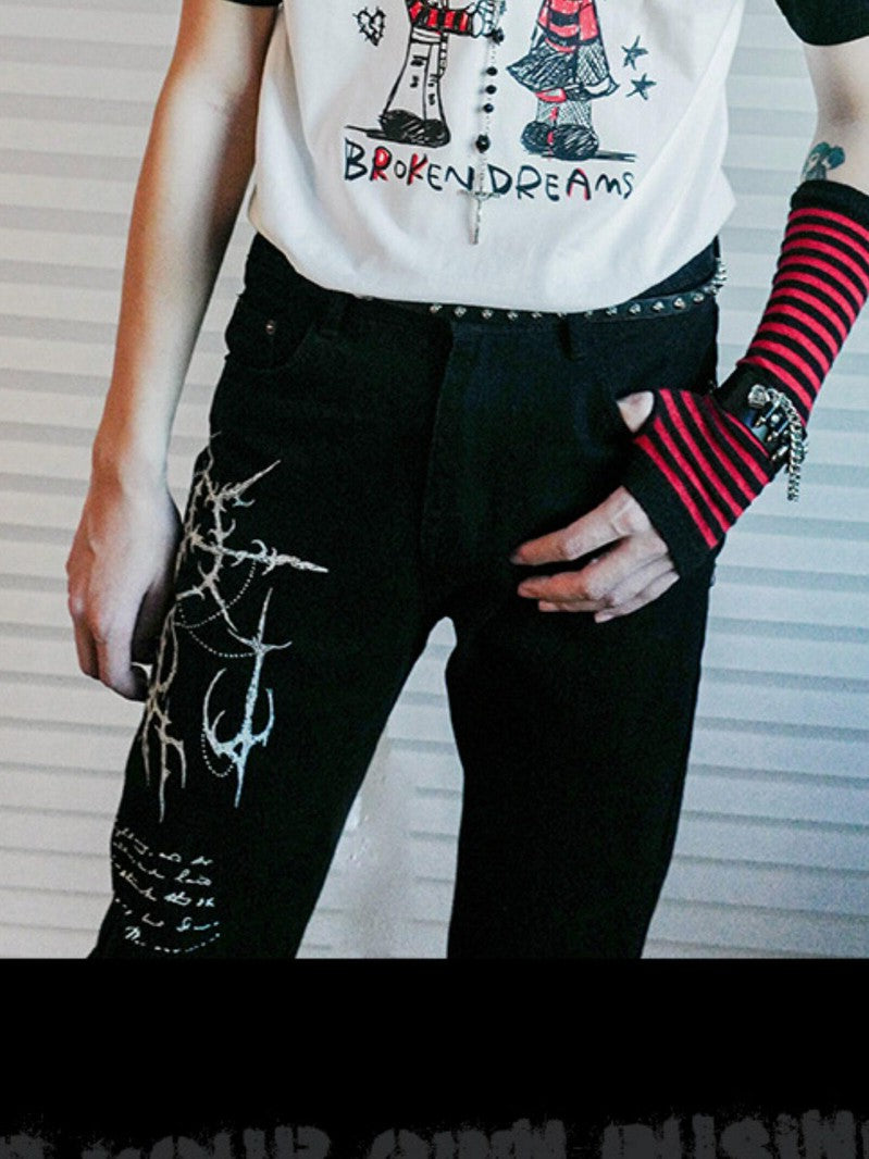 RebelSeed Hand Drawn Colorblock Raglan Print Punk Women's Short Sleeve T-shirts
