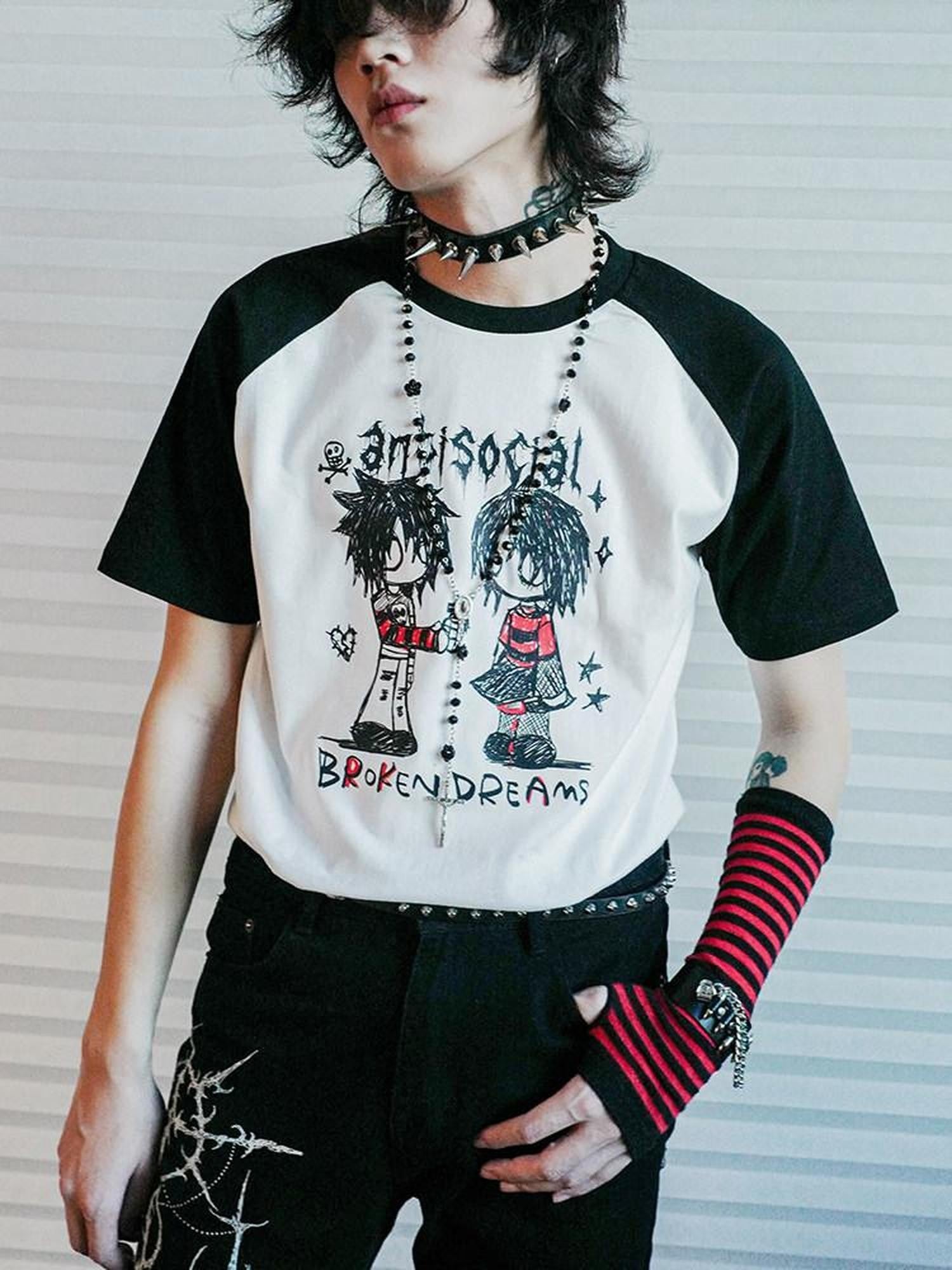 RebelSeed Hand Drawn Colorblock Raglan Print Punk Women's Short Sleeve T-shirts