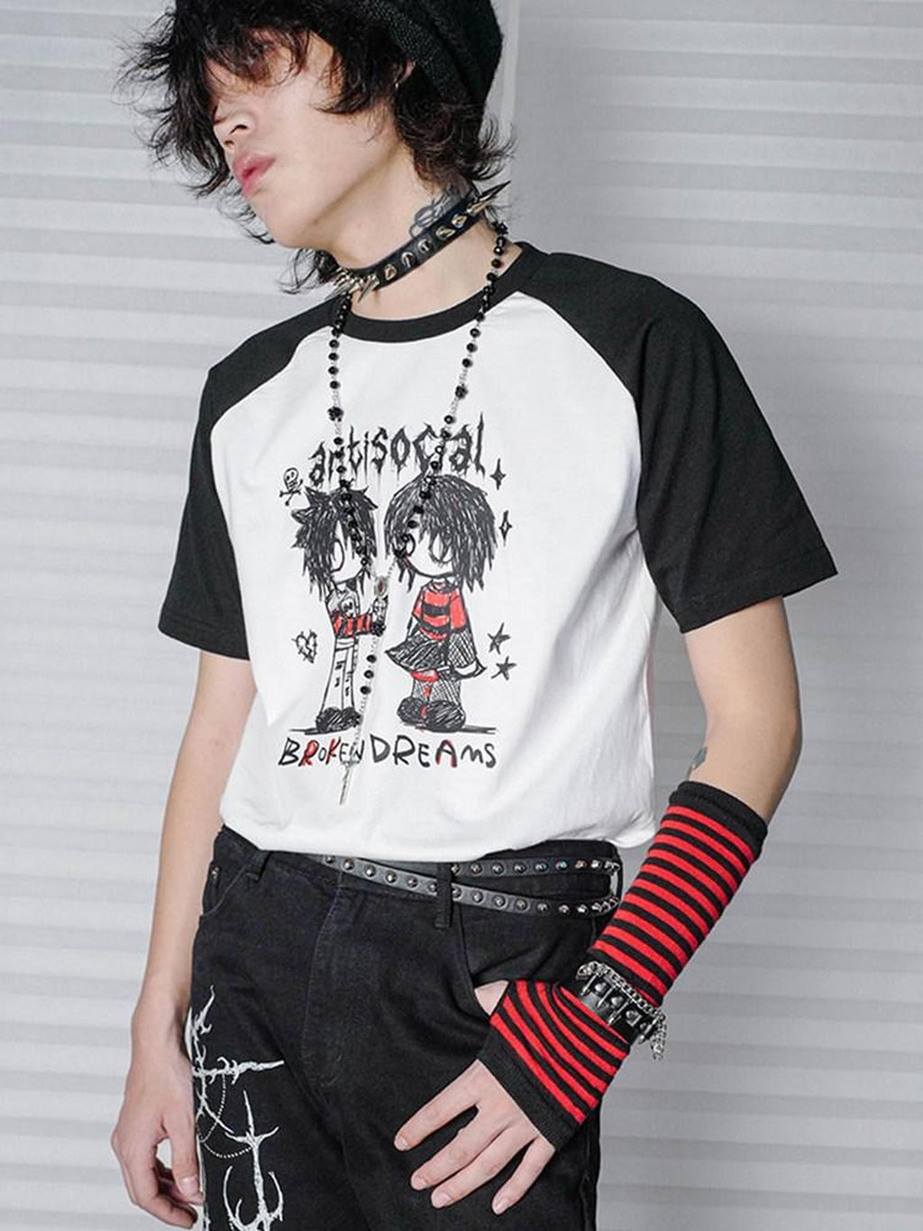 RebelSeed Hand Drawn Colorblock Raglan Print Punk Women's Short Sleeve T-shirts