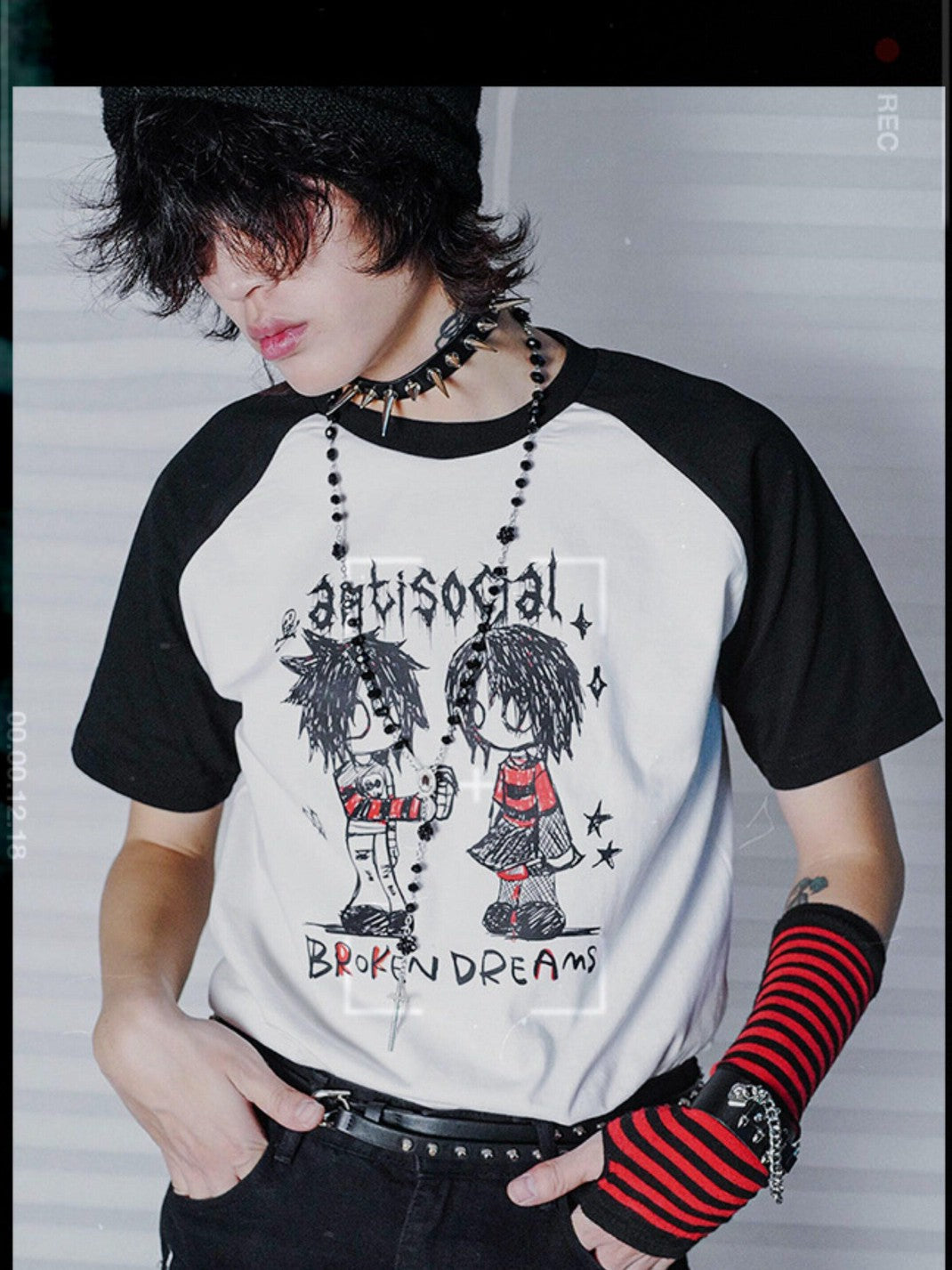 RebelSeed Hand Drawn Colorblock Raglan Print Punk Women's Short Sleeve T-shirts