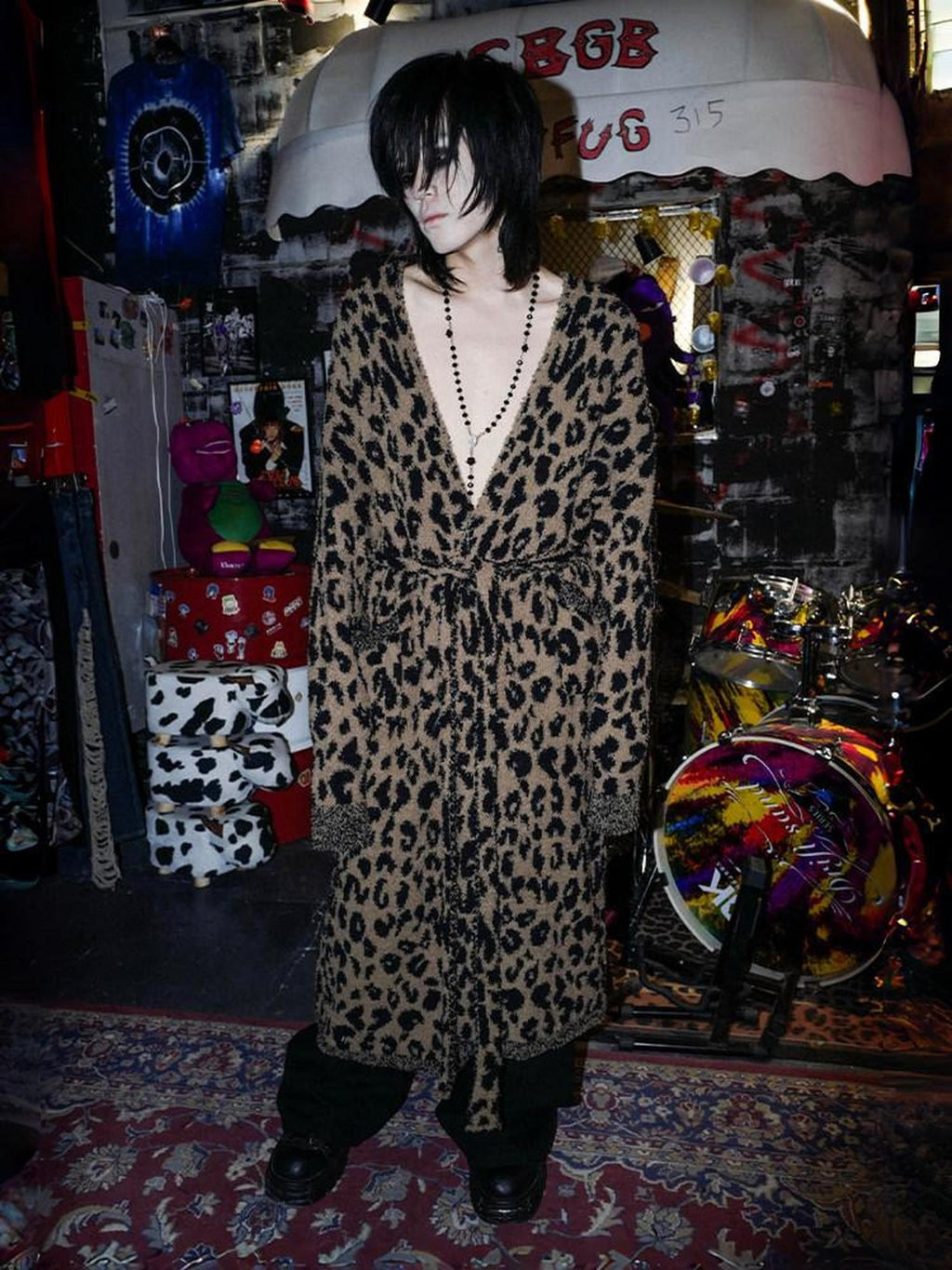 RebelSeed Leopard Print Decorative Loop Tie Drop Shoulder Women's Polyester Long Wrap Coats