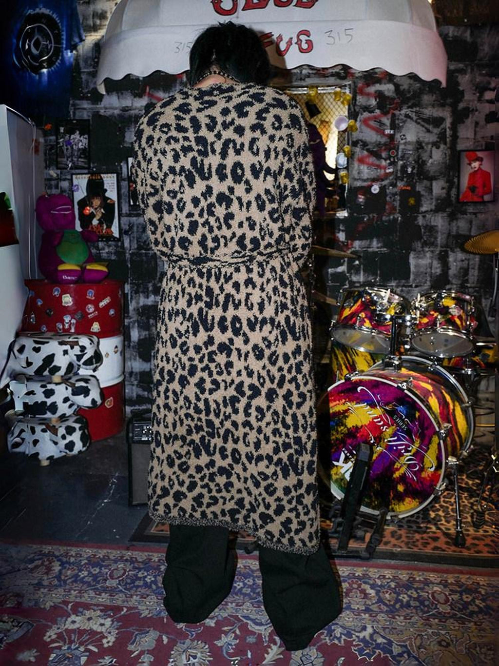 RebelSeed Leopard Print Decorative Loop Tie Drop Shoulder Women's Polyester Long Wrap Coats