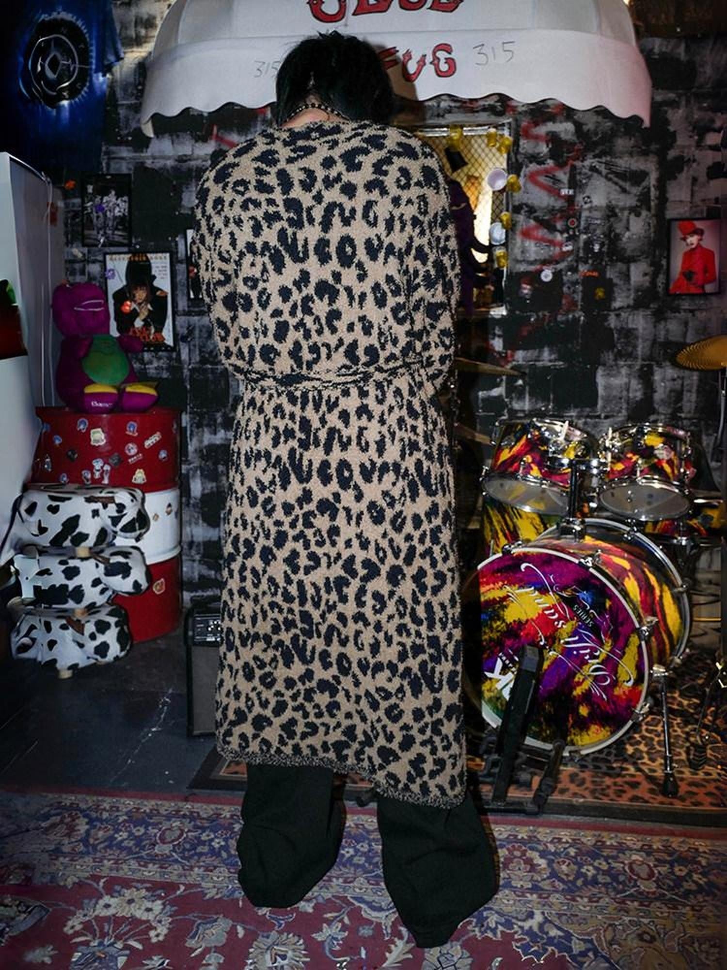 RebelSeed Leopard Print Decorative Loop Tie Drop Shoulder Women's Polyester Long Wrap Coats