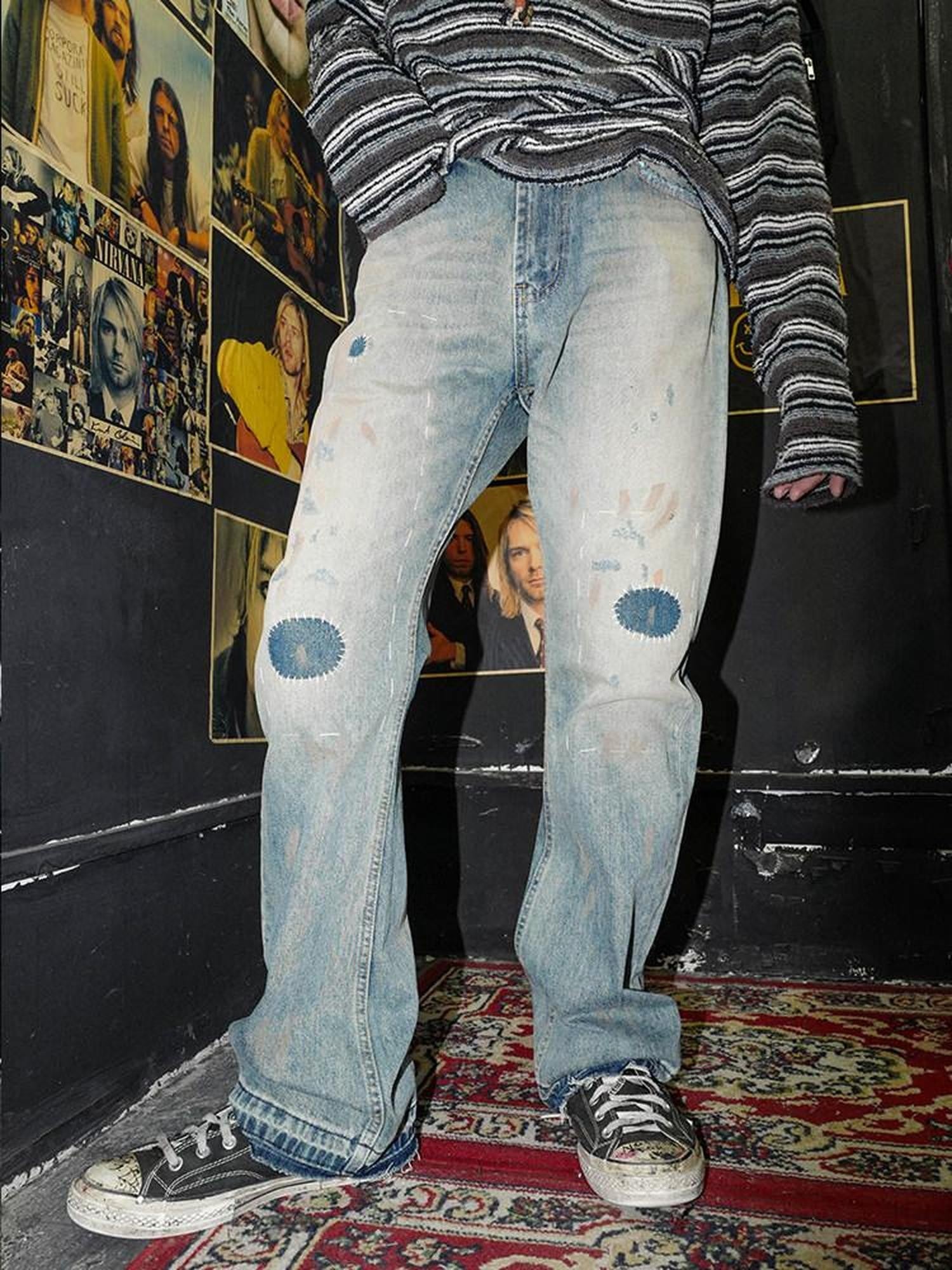 RebelSeed Light Stone Wash Grunge Punk Ripped Women's Cotton Denim Distressed Jeans