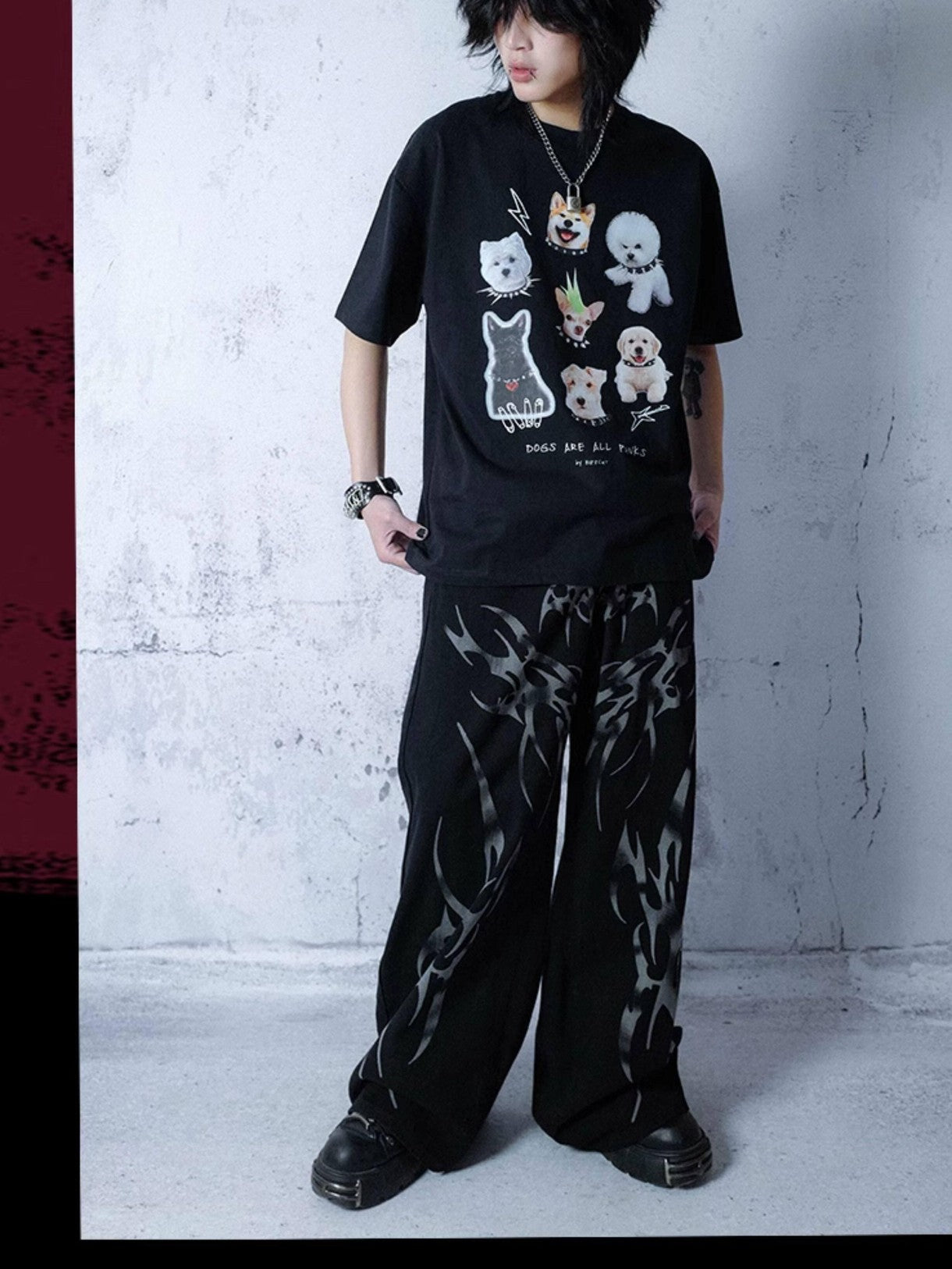 RebelSeed Loose Dog Punk Animal Print Heat Transfer Women's Cotton Short Sleeve T-shirts