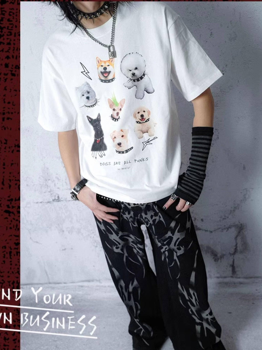RebelSeed Loose Dog Punk Animal Print Heat Transfer Women's Cotton Short Sleeve T-shirts