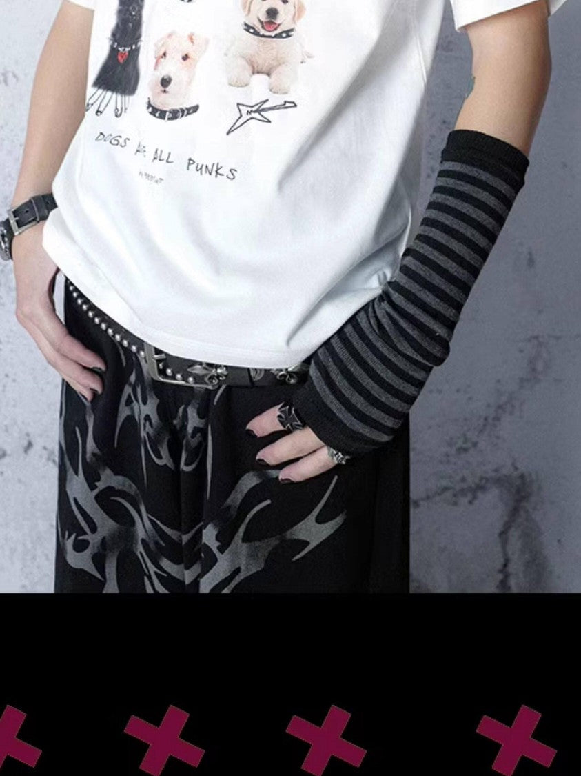 RebelSeed Loose Dog Punk Animal Print Heat Transfer Women's Cotton Short Sleeve T-shirts