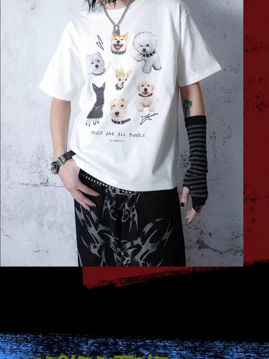 RebelSeed Loose Dog Punk Animal Print Heat Transfer Women's Cotton Short Sleeve T-shirts