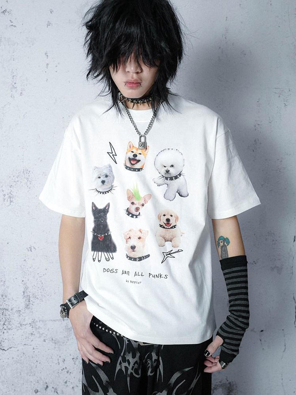 RebelSeed Loose Dog Punk Animal Print Heat Transfer Women's Cotton Short Sleeve T-shirts