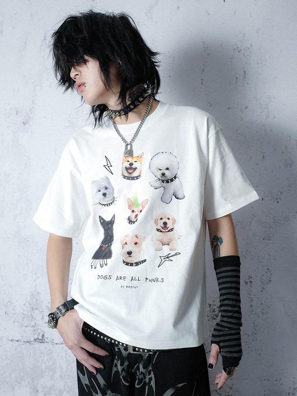 RebelSeed Loose Dog Punk Animal Print Heat Transfer Women's Cotton Short Sleeve T-shirts