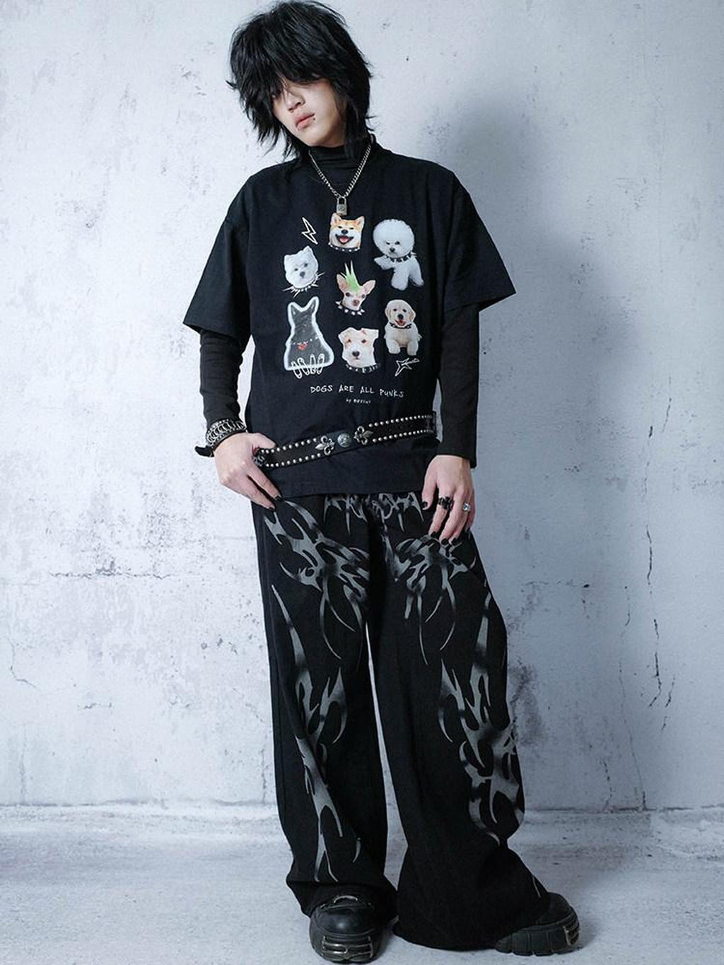 RebelSeed Loose Dog Punk Animal Print Heat Transfer Women's Cotton Short Sleeve T-shirts