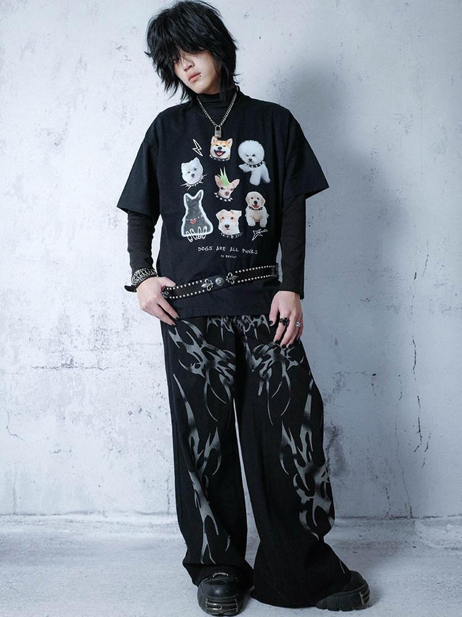 RebelSeed Loose Dog Punk Animal Print Heat Transfer Women's Cotton Short Sleeve T-shirts