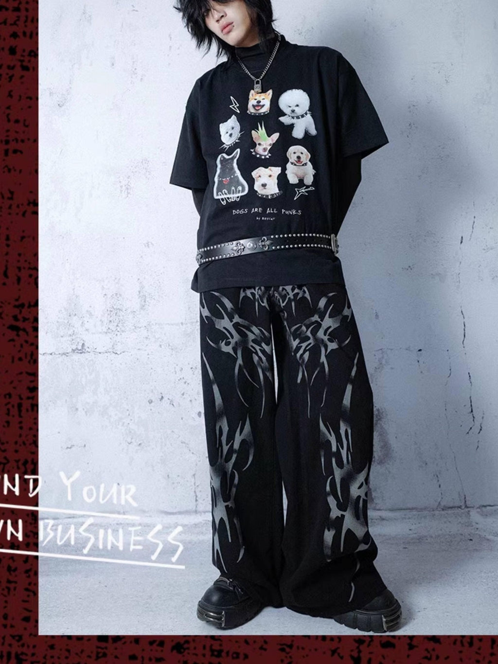 RebelSeed Loose Dog Punk Animal Print Heat Transfer Women's Cotton Short Sleeve T-shirts