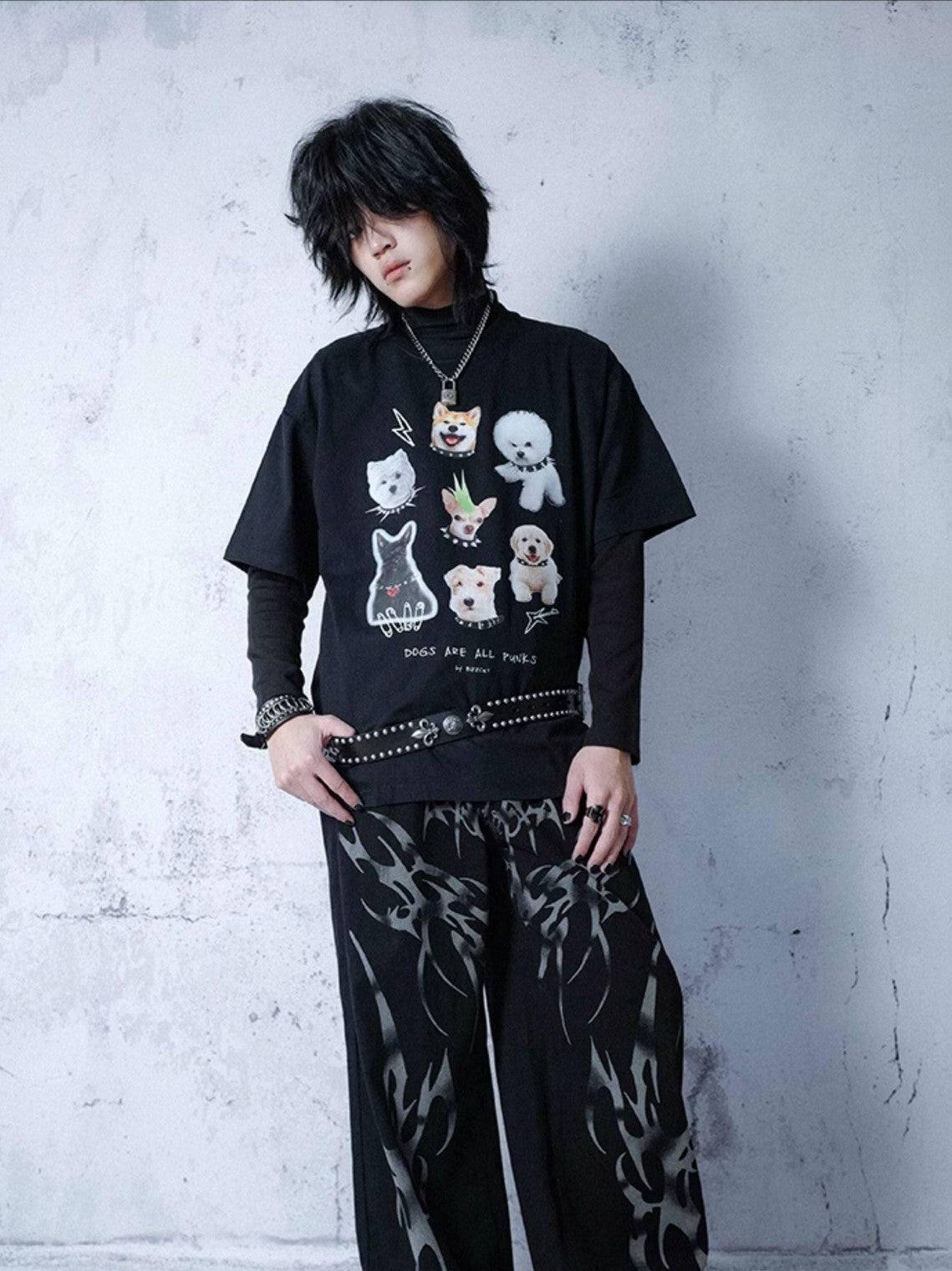 RebelSeed Loose Dog Punk Animal Print Heat Transfer Women's Cotton Short Sleeve T-shirts