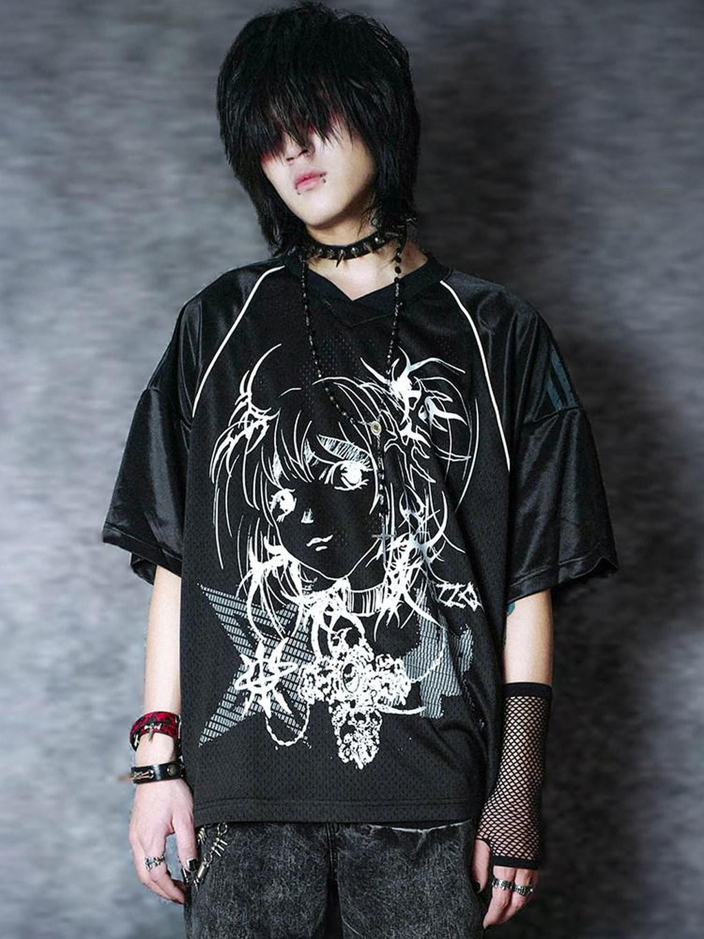 RebelSeed Mesh V-neck Anime Animal Print Heat Transfer Women's Modal Short Sleeve T-shirts