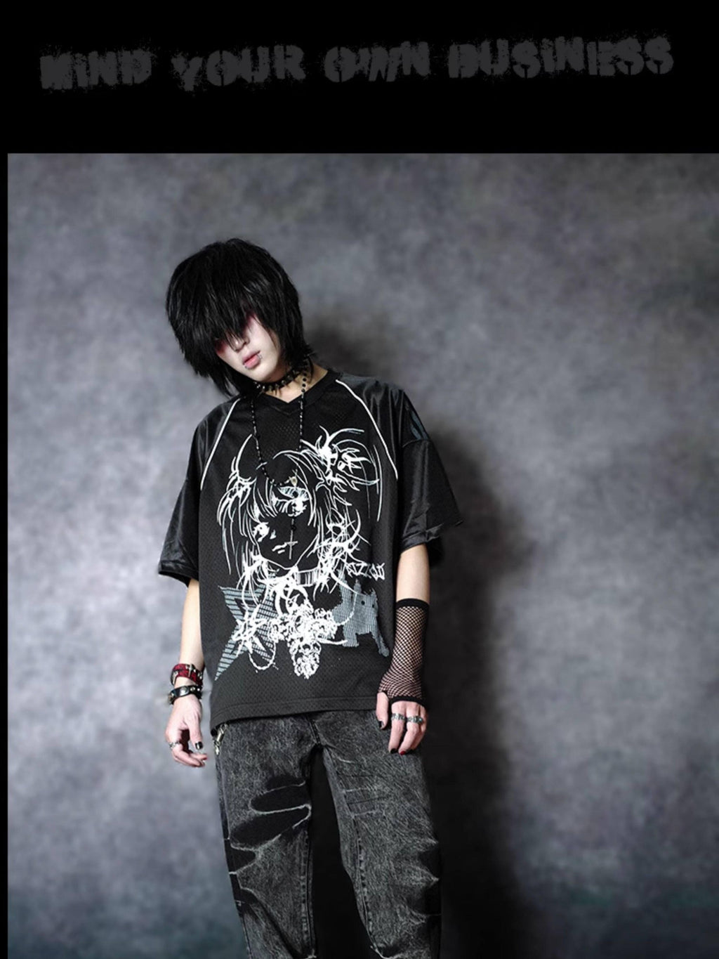 RebelSeed Mesh V-neck Anime Animal Print Heat Transfer Women's Modal Short Sleeve T-shirts