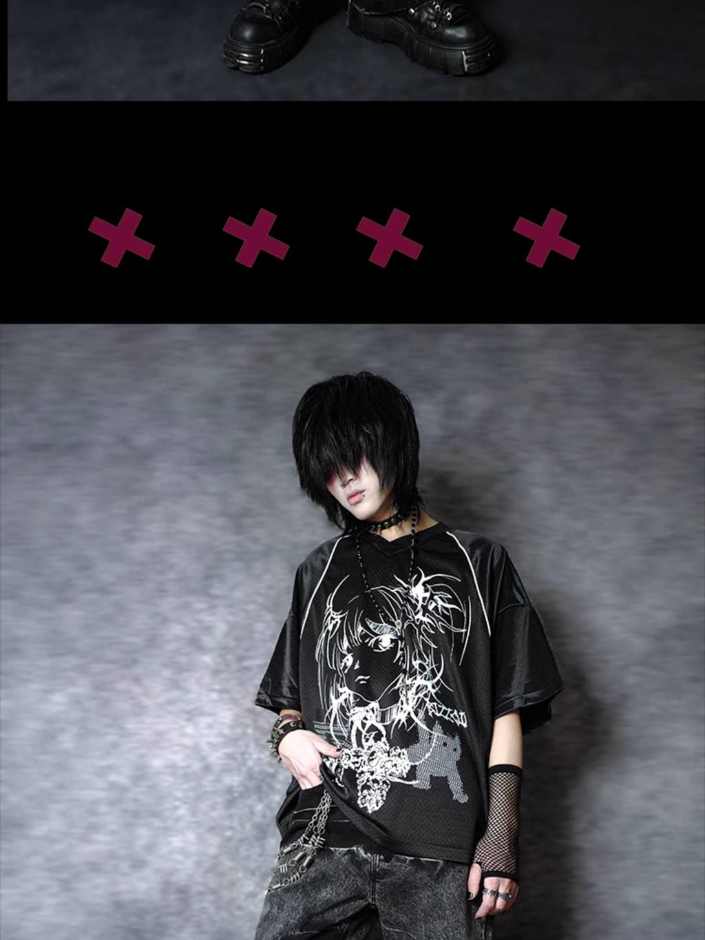 RebelSeed Mesh V-neck Anime Animal Print Heat Transfer Women's Modal Short Sleeve T-shirts