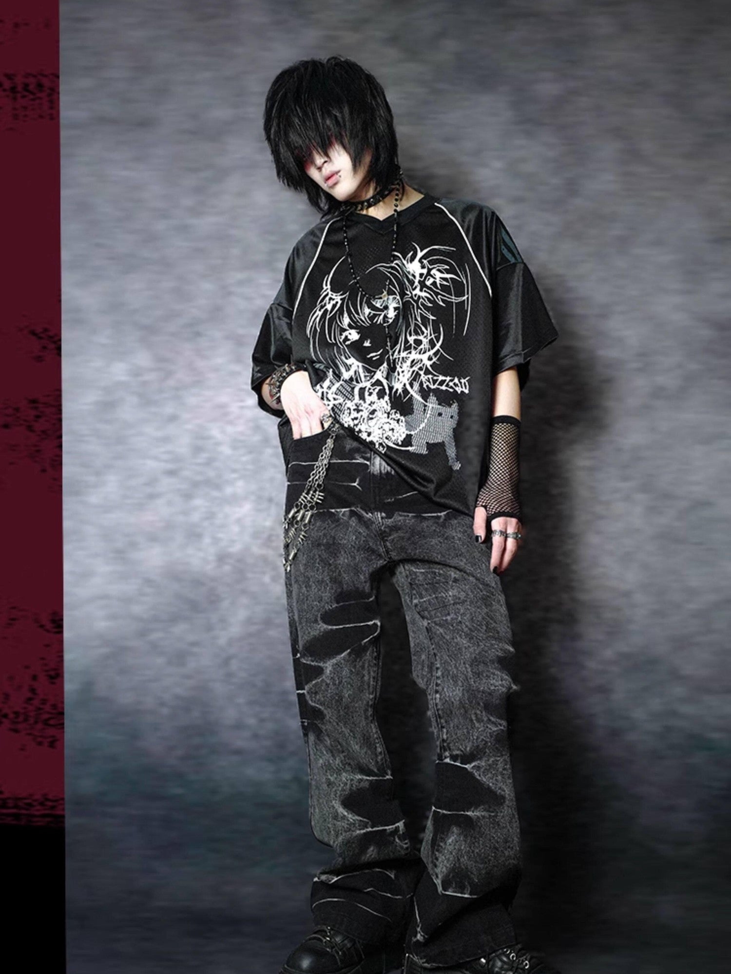 RebelSeed Mesh V-neck Anime Animal Print Heat Transfer Women's Modal Short Sleeve T-shirts