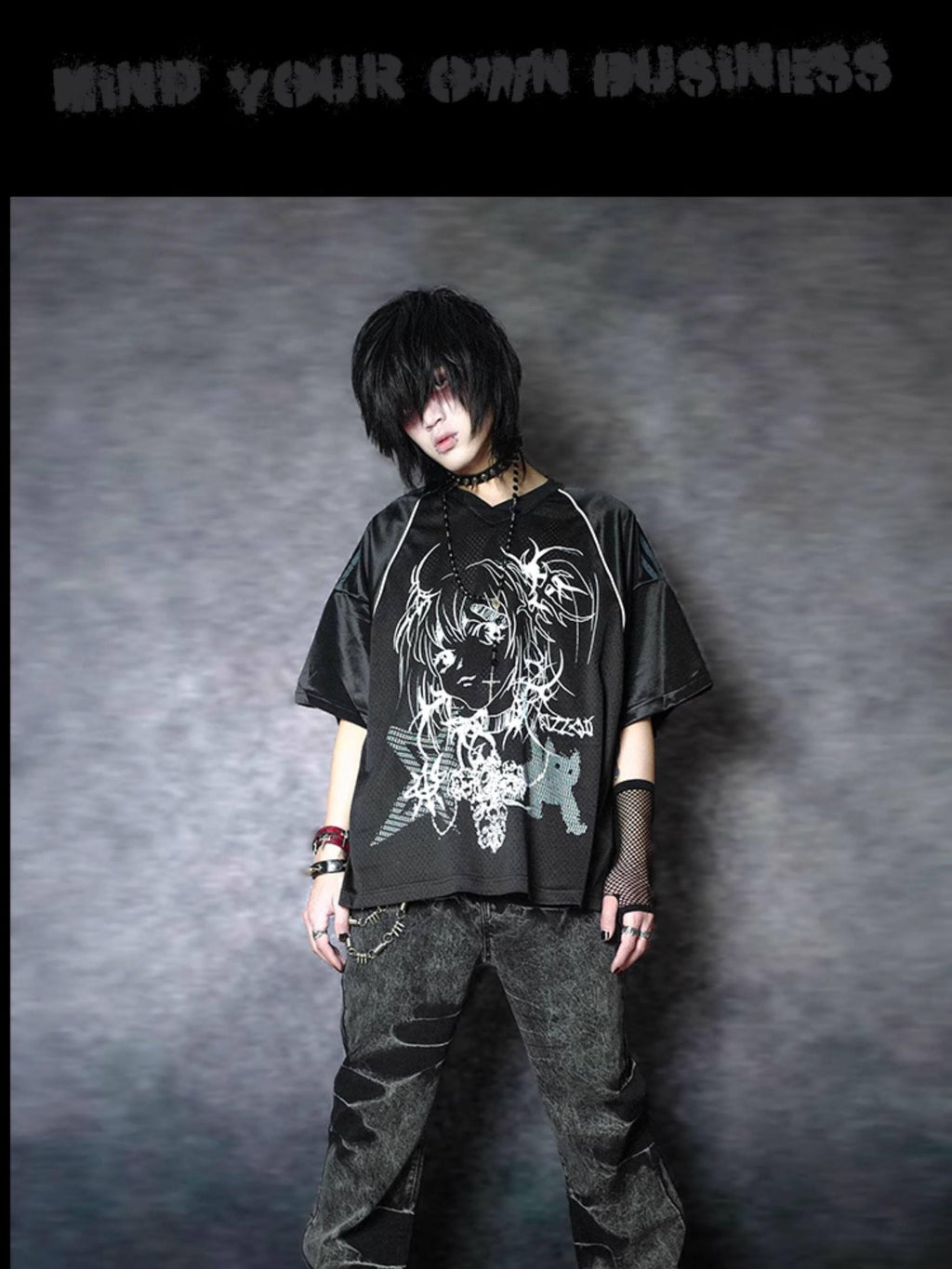 RebelSeed Mesh V-neck Anime Animal Print Heat Transfer Women's Modal Short Sleeve T-shirts