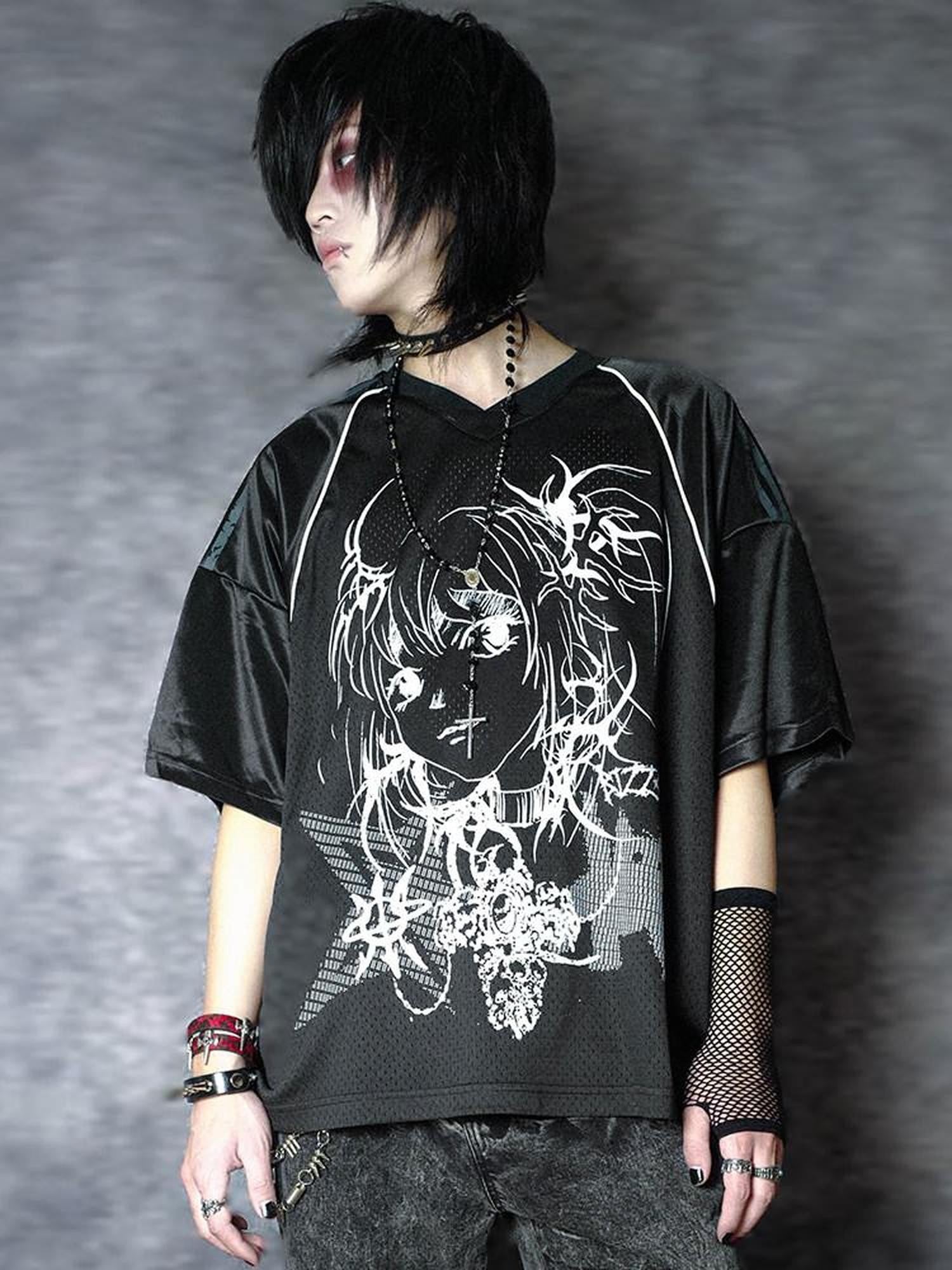 RebelSeed Mesh V-neck Anime Animal Print Heat Transfer Women's Modal Short Sleeve T-shirts