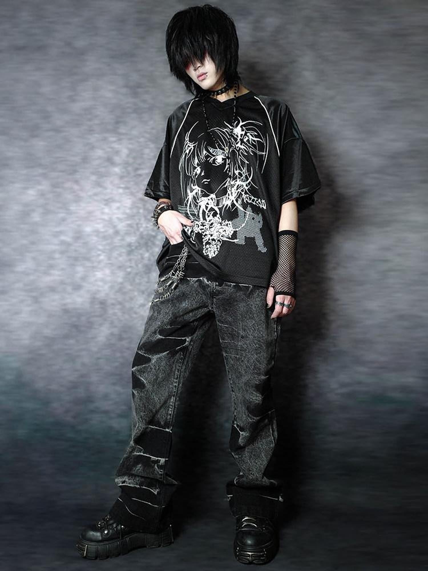 RebelSeed Mesh V-neck Anime Animal Print Heat Transfer Women's Modal Short Sleeve T-shirts