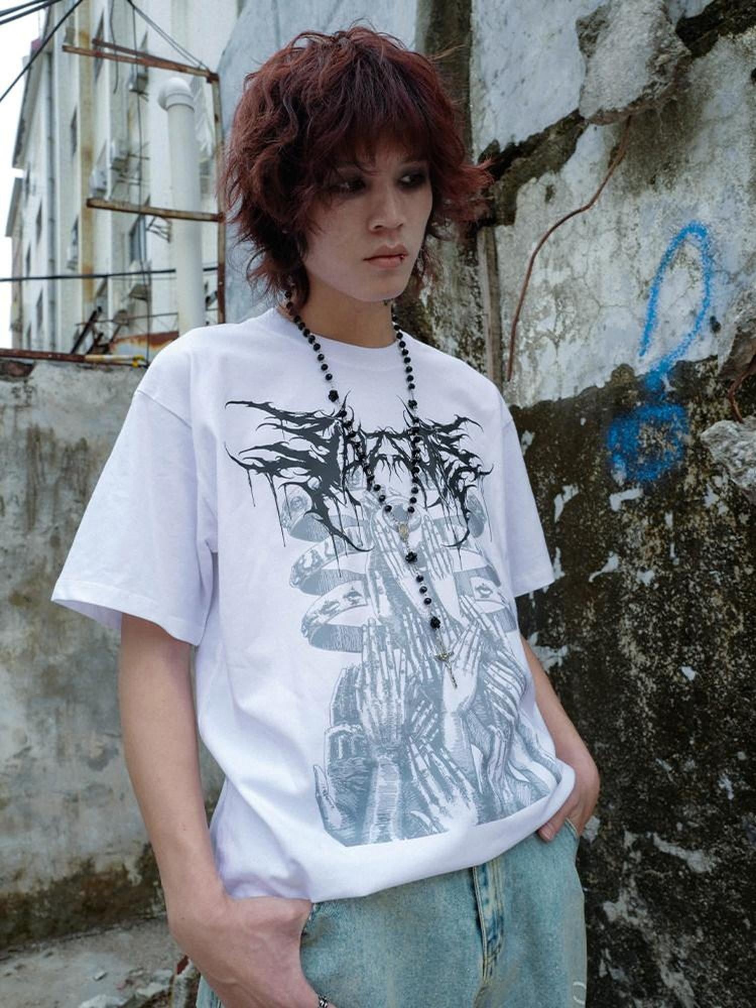 RebelSeed Oversized Drop Shoulder Dark Art Heat Print Women's Cotton Short Sleeve T-shirts