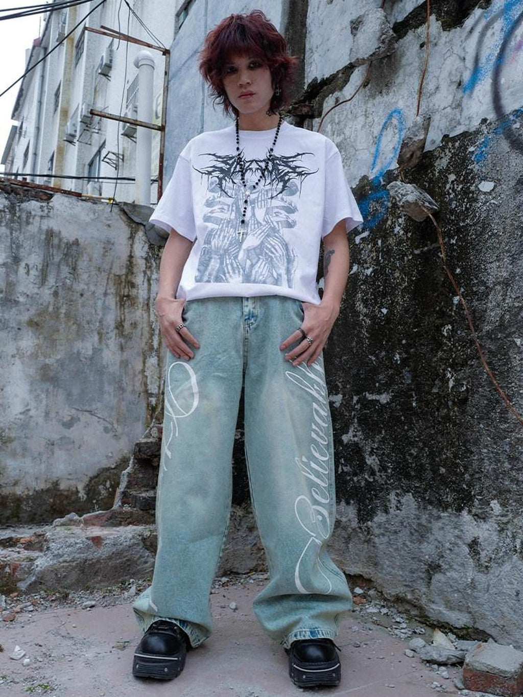 RebelSeed Oversized Drop Shoulder Dark Art Heat Print Women's Cotton Short Sleeve T-shirts