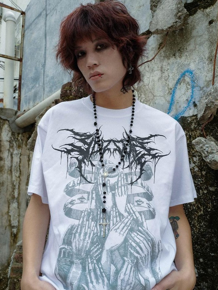 RebelSeed Oversized Drop Shoulder Dark Art Heat Print Women's Cotton Short Sleeve T-shirts