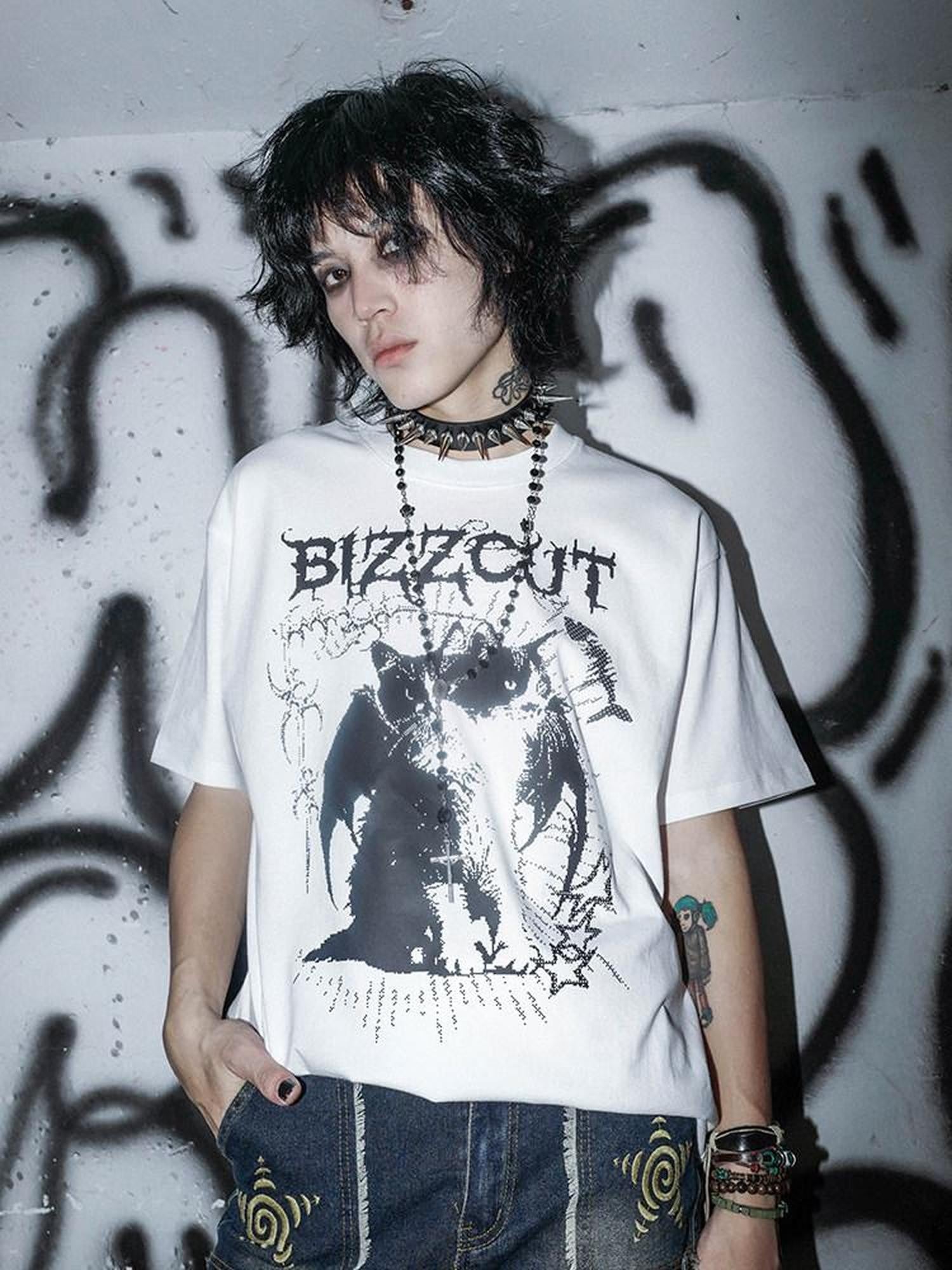 RebelSeed Pixel Cat Print Heat Transfer Dark Drop Shoulder Women's Short Sleeve T-shirts