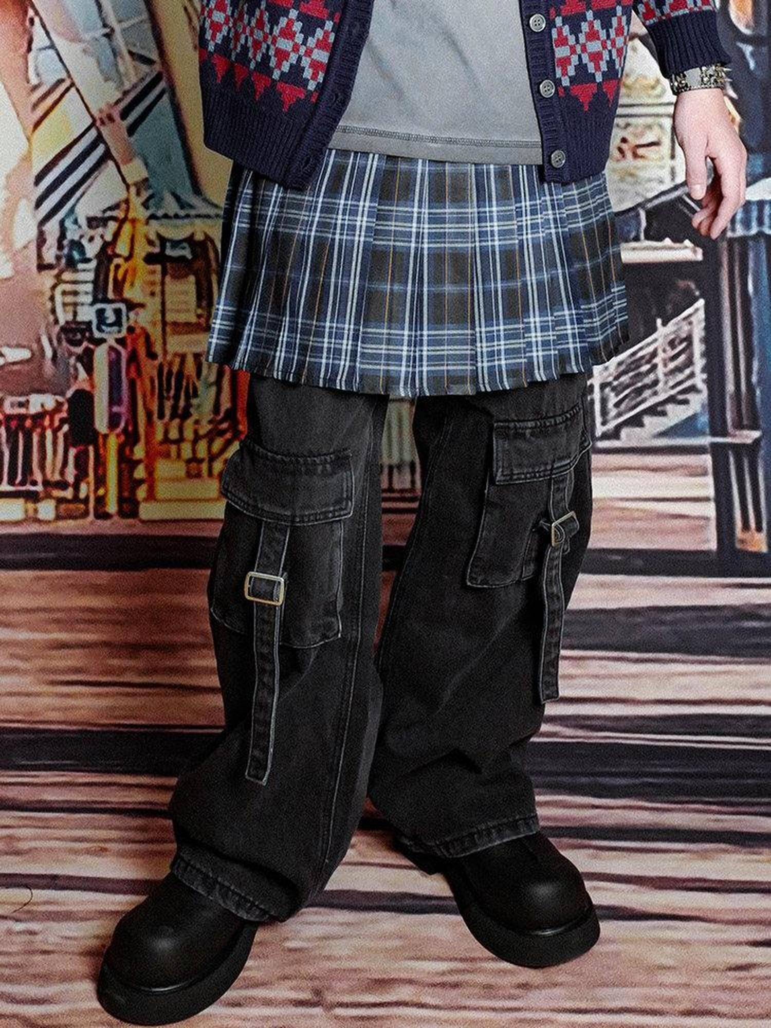 RebelSeed Pleated Plaid High Waist A Line Women's Polyester Mini Skirts