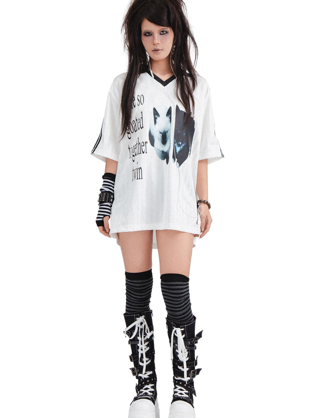 RebelSeed Printed Punk Henley Collar Rock Subculture Vintage Women's Short Sleeve T-shirts