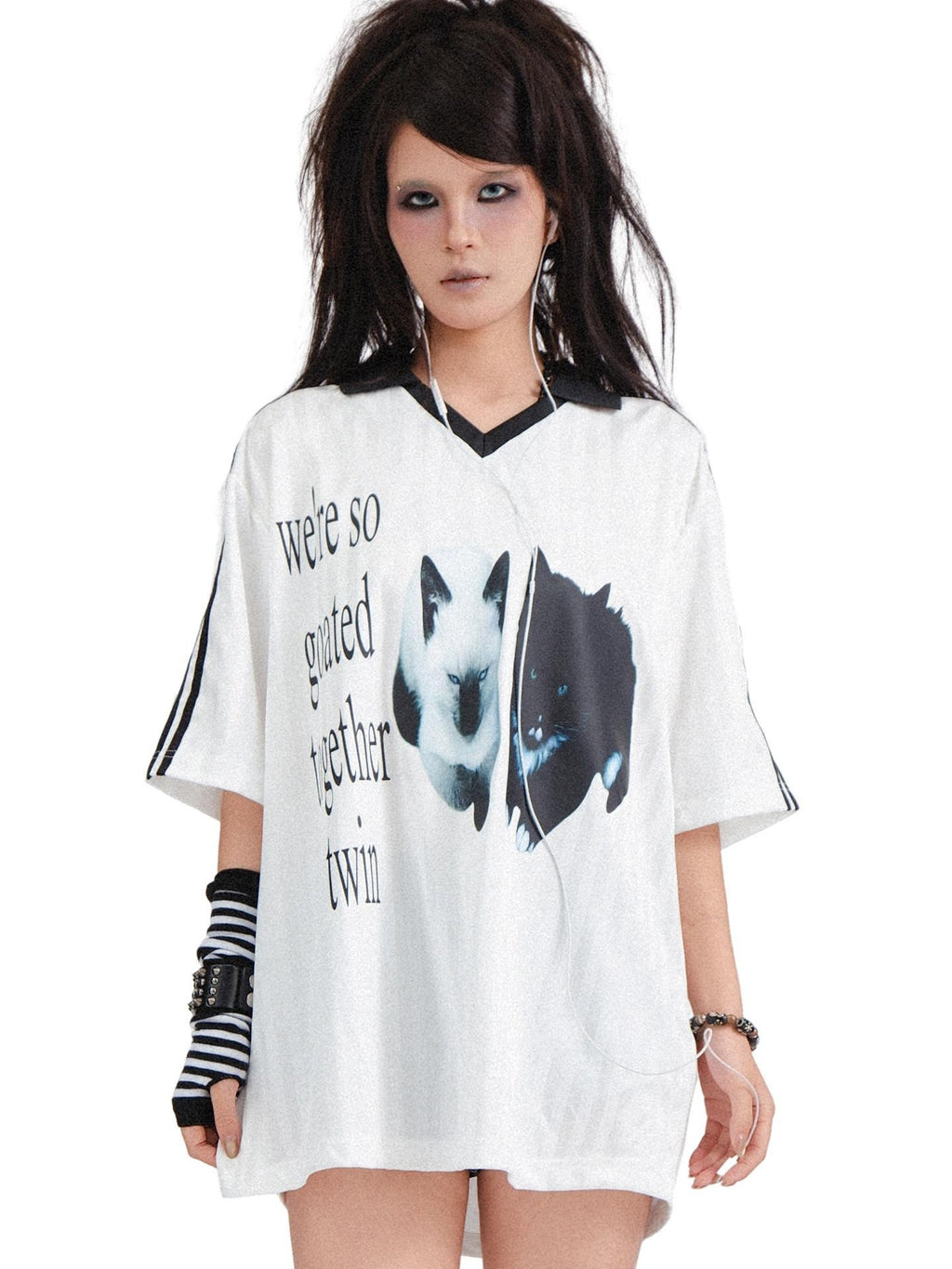 RebelSeed Printed Punk Henley Collar Rock Subculture Vintage Women's Short Sleeve T-shirts