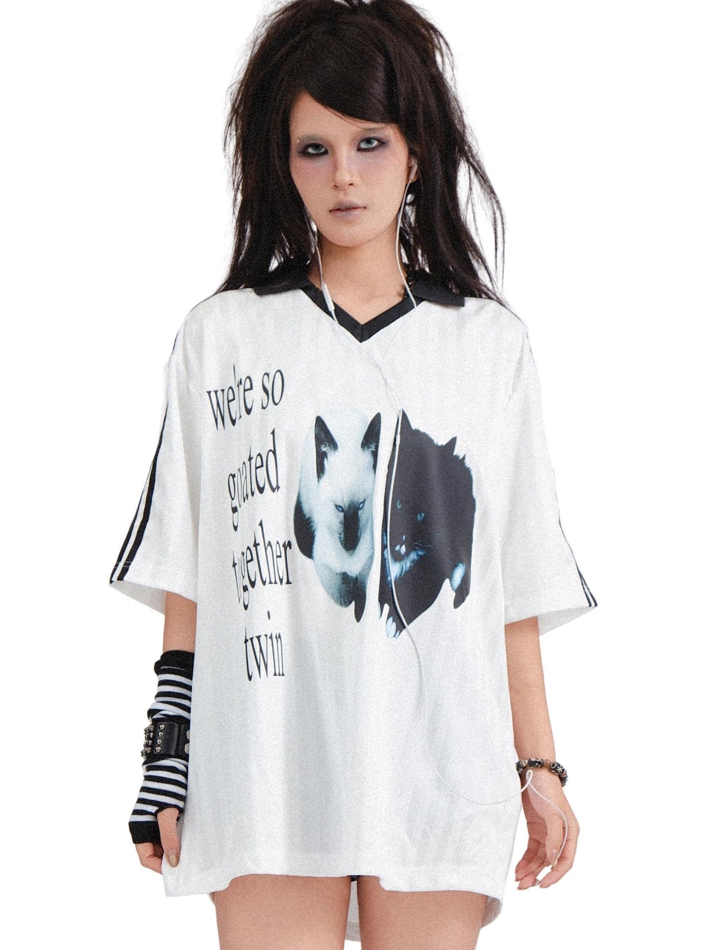 RebelSeed Printed Punk Henley Collar Rock Subculture Vintage Women's Short Sleeve T-shirts