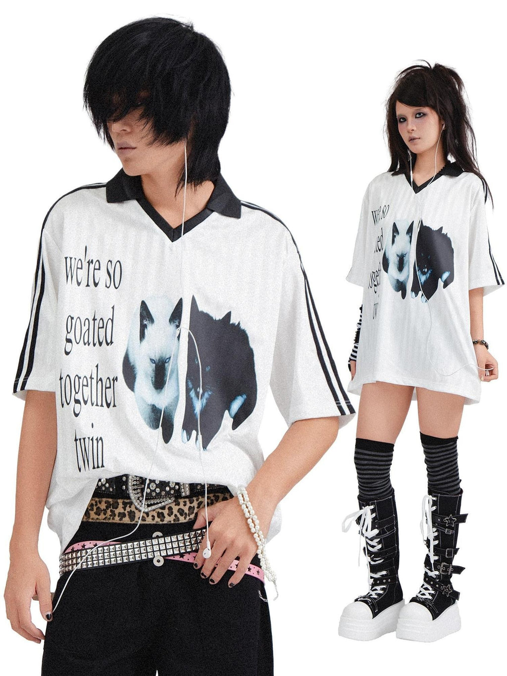 RebelSeed Printed Punk Henley Collar Rock Subculture Vintage Women's Short Sleeve T-shirts