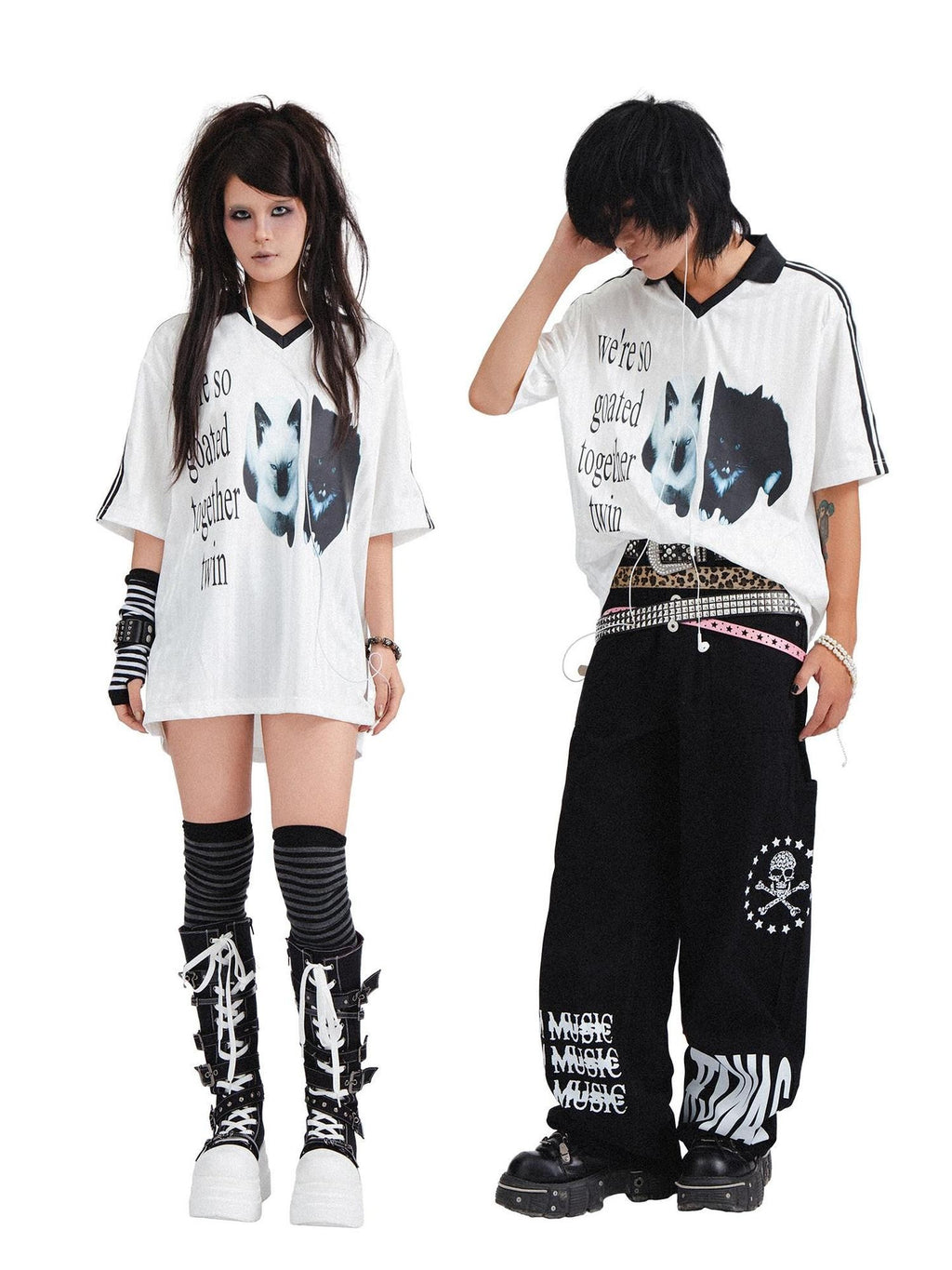 RebelSeed Printed Punk Henley Collar Rock Subculture Vintage Women's Short Sleeve T-shirts