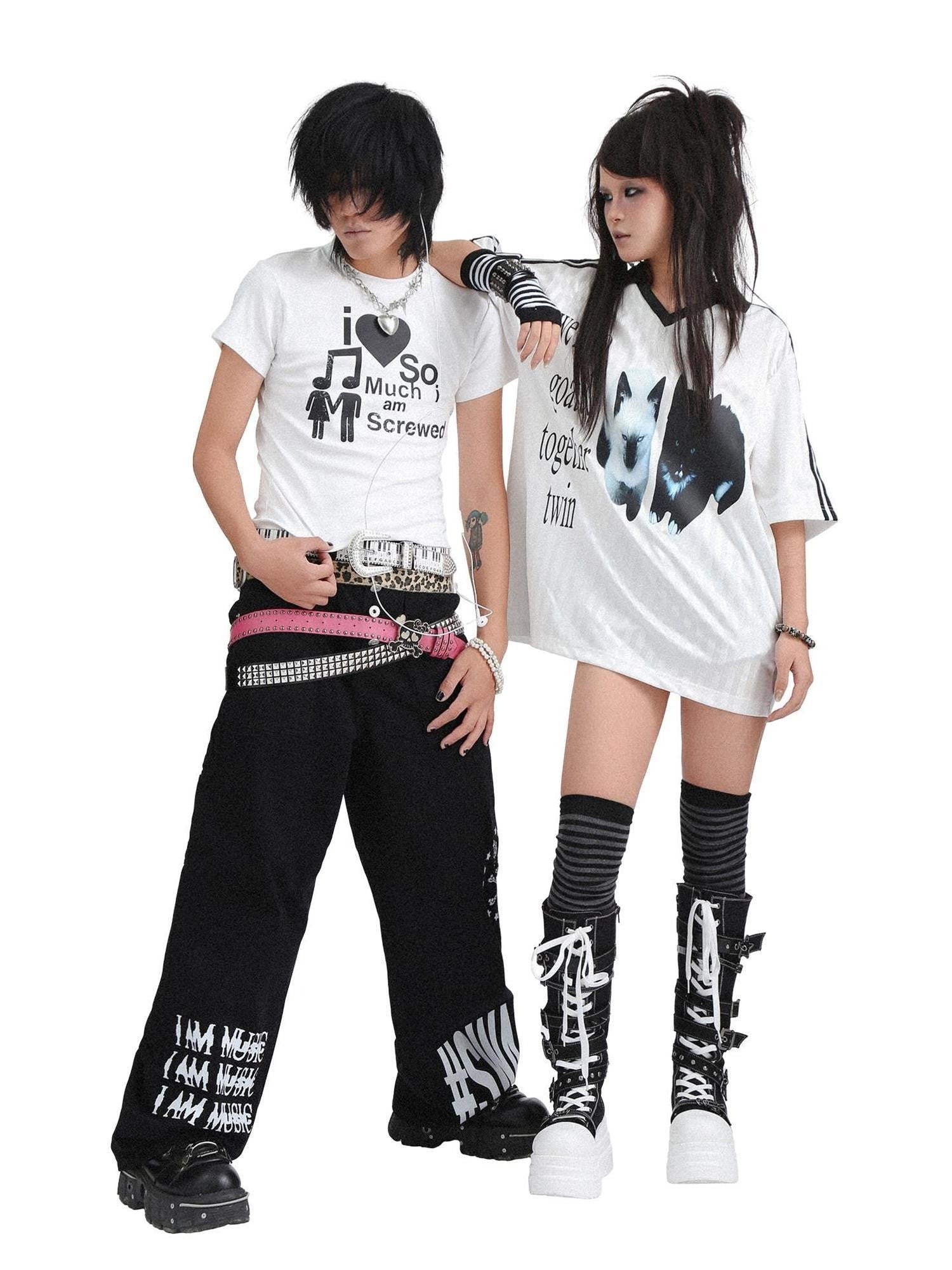 RebelSeed Printed Punk Henley Collar Rock Subculture Vintage Women's Short Sleeve T-shirts