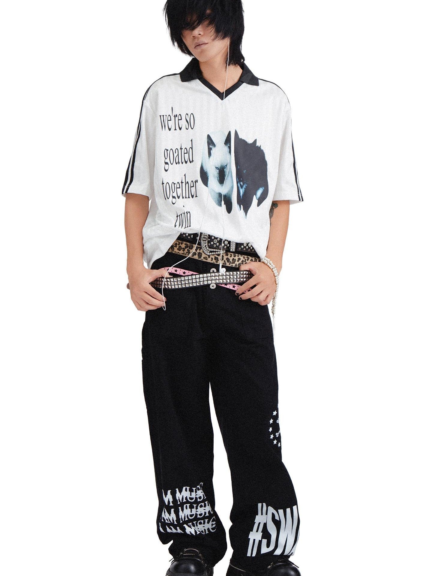RebelSeed Printed Punk Henley Collar Rock Subculture Vintage Women's Short Sleeve T-shirts