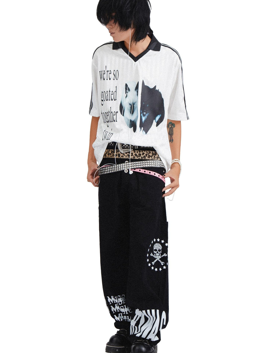 RebelSeed Printed Punk Henley Collar Rock Subculture Vintage Women's Short Sleeve T-shirts
