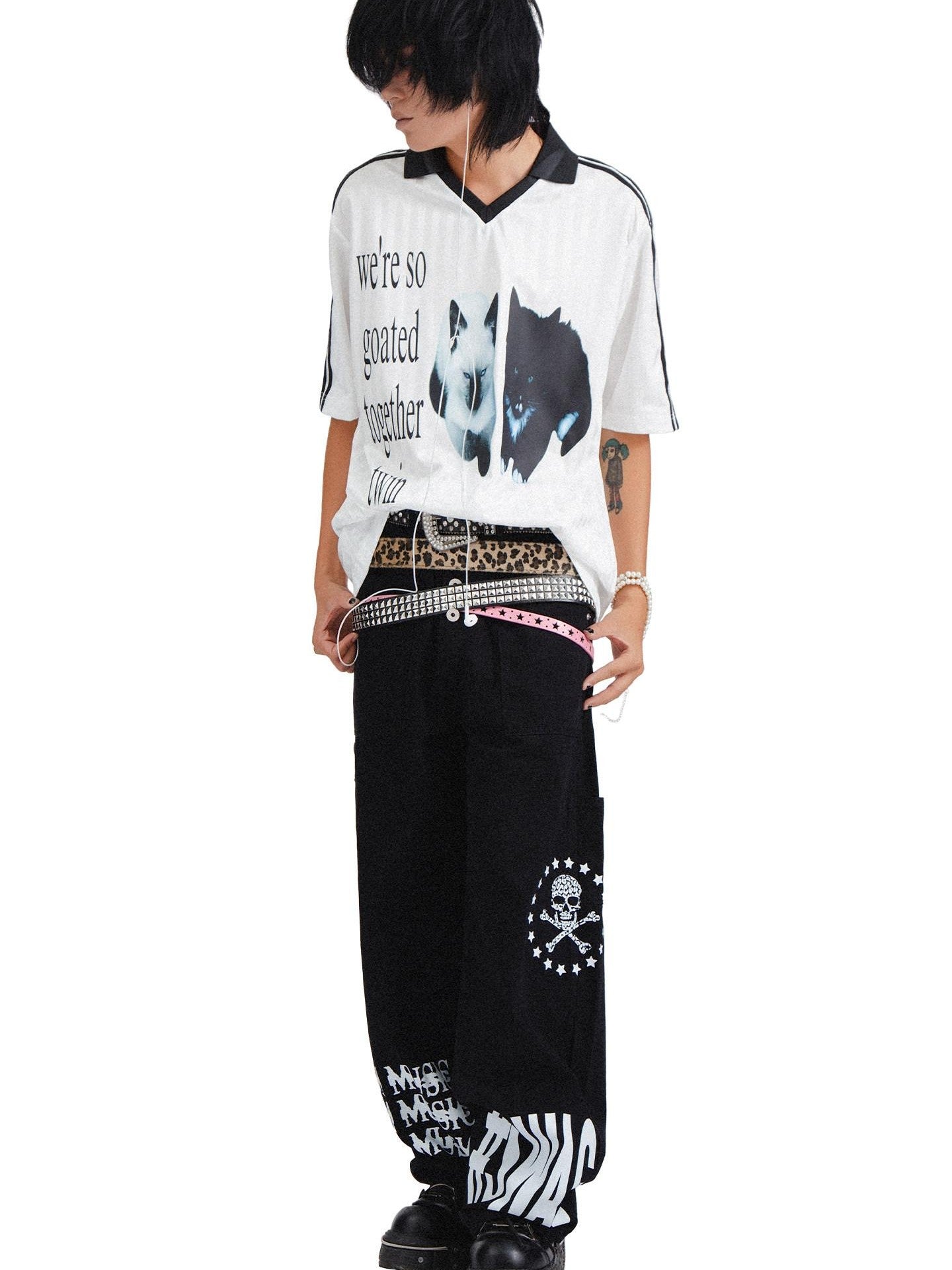 RebelSeed Printed Punk Henley Collar Rock Subculture Vintage Women's Short Sleeve T-shirts