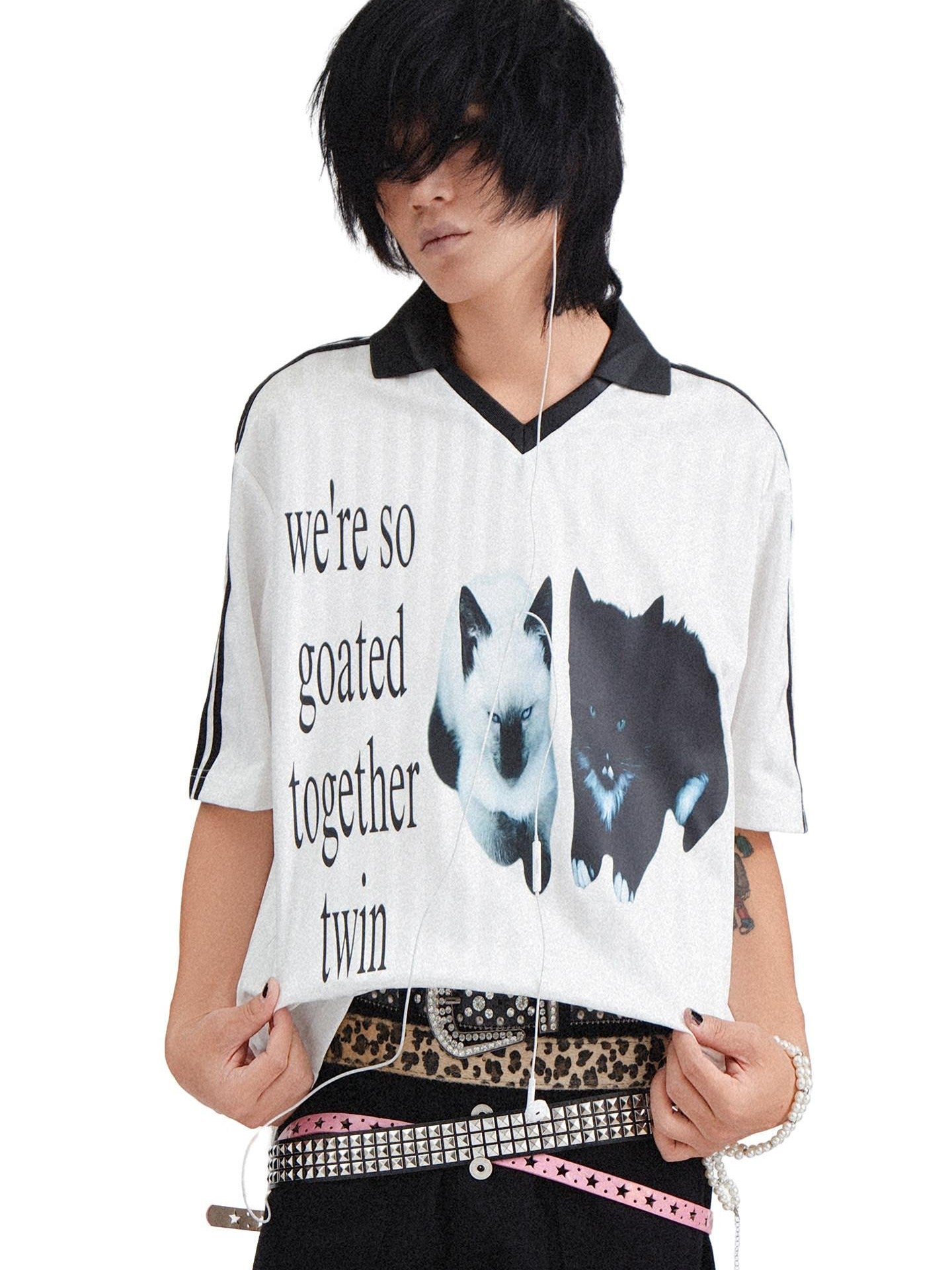 RebelSeed Printed Punk Henley Collar Rock Subculture Vintage Women's Short Sleeve T-shirts