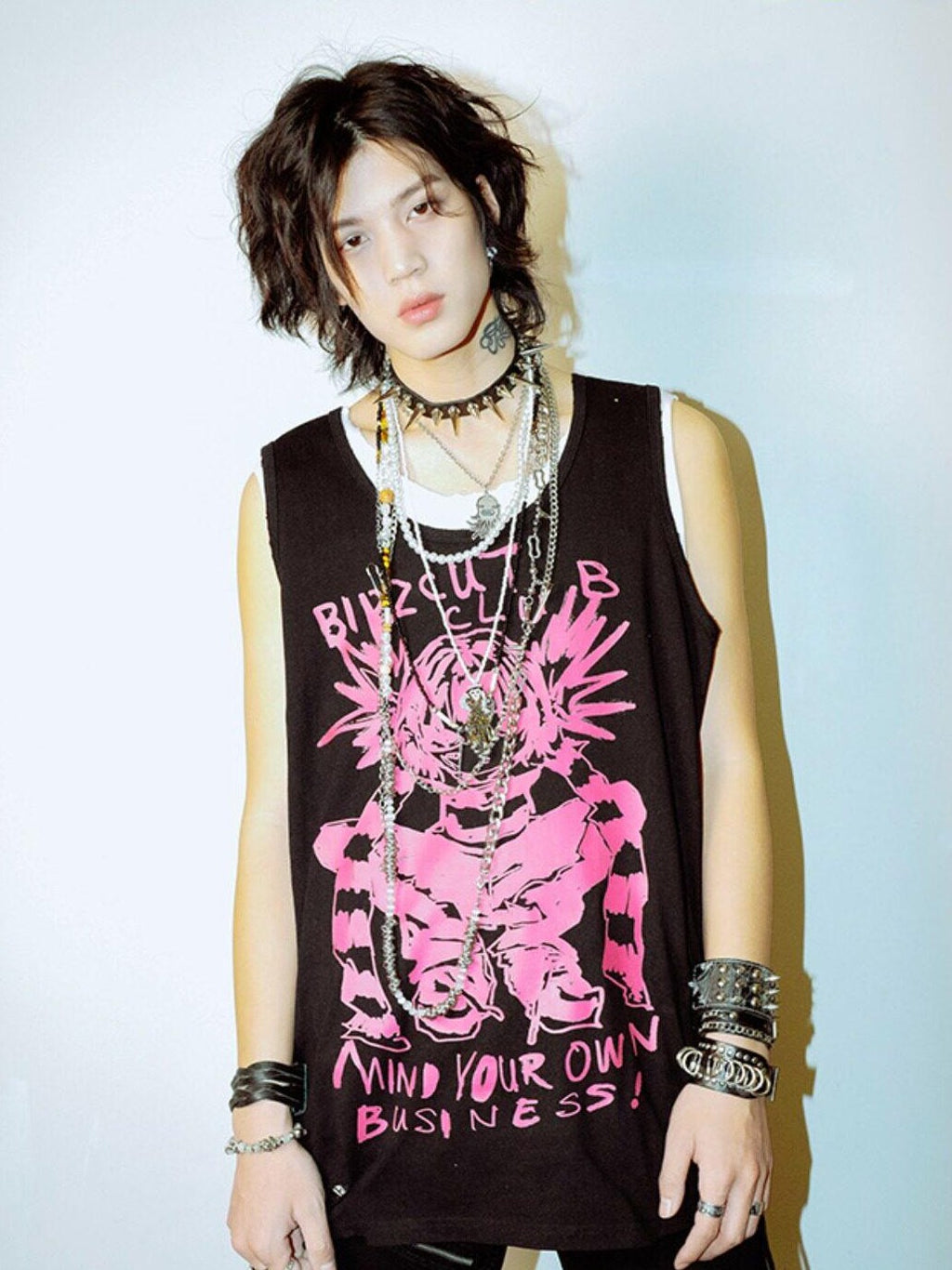 RebelSeed Punk Graffiti Distressed Heat Transfer Women's Cotton Tank Tops
