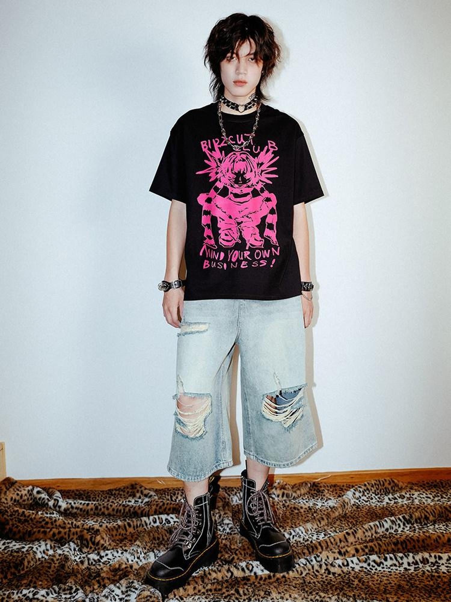 RebelSeed Punk Graffiti Distressed Heat Transfer Women's Cotton Tank Tops