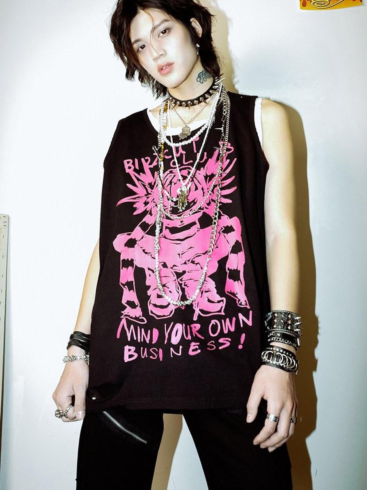 RebelSeed Punk Graffiti Distressed Heat Transfer Women's Cotton Tank Tops