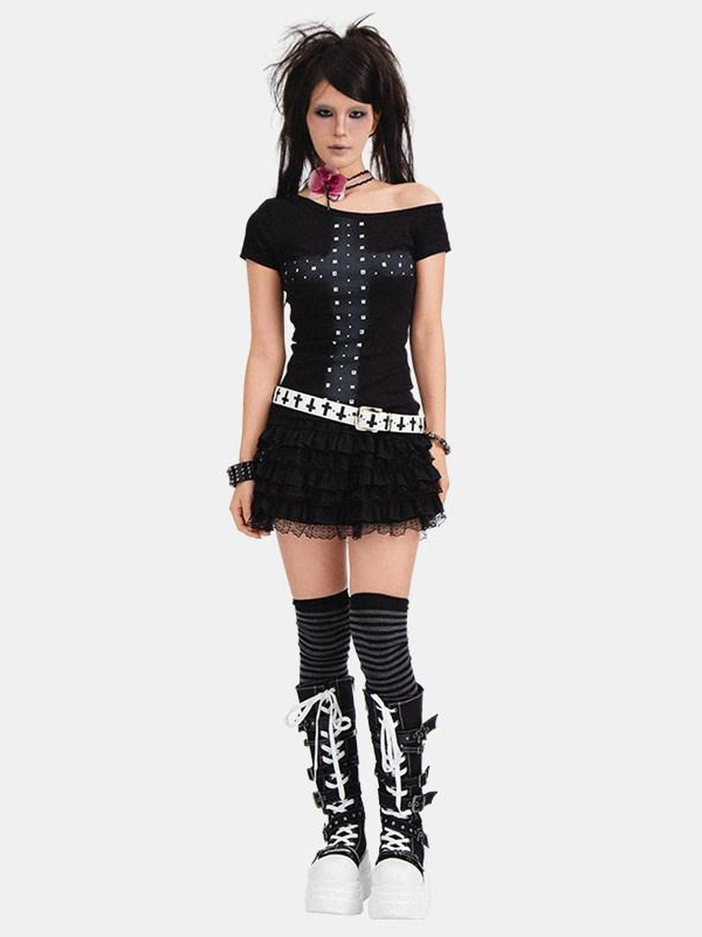 RebelSeed Punk Rock Studded Rhinestone Embossed Metal Buckle Women's Pu Belts