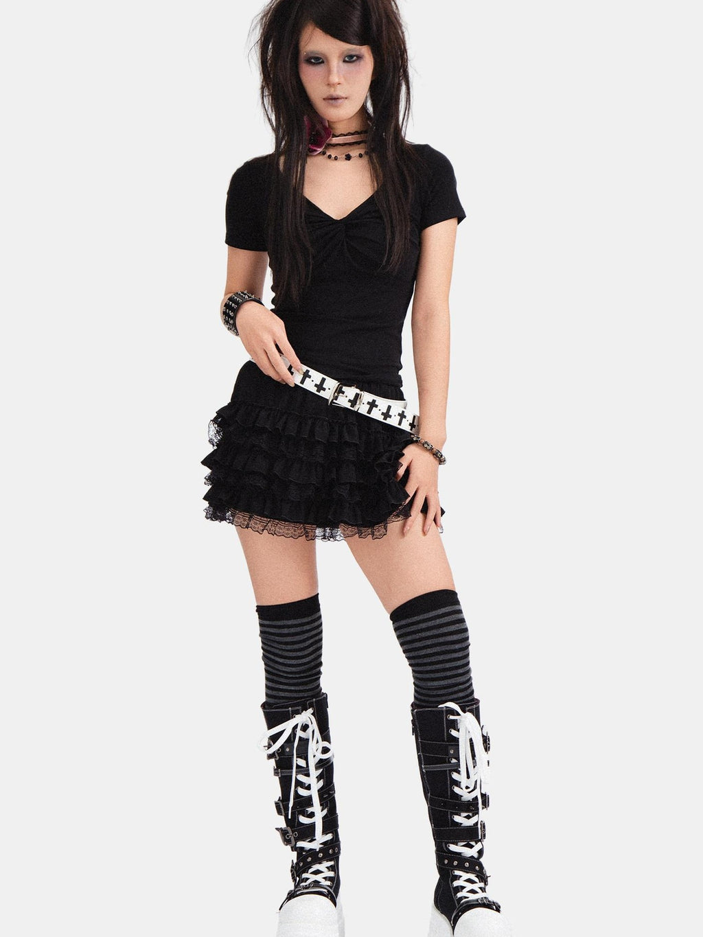 RebelSeed Punk Rock Studded Rhinestone Embossed Metal Buckle Women's Pu Belts