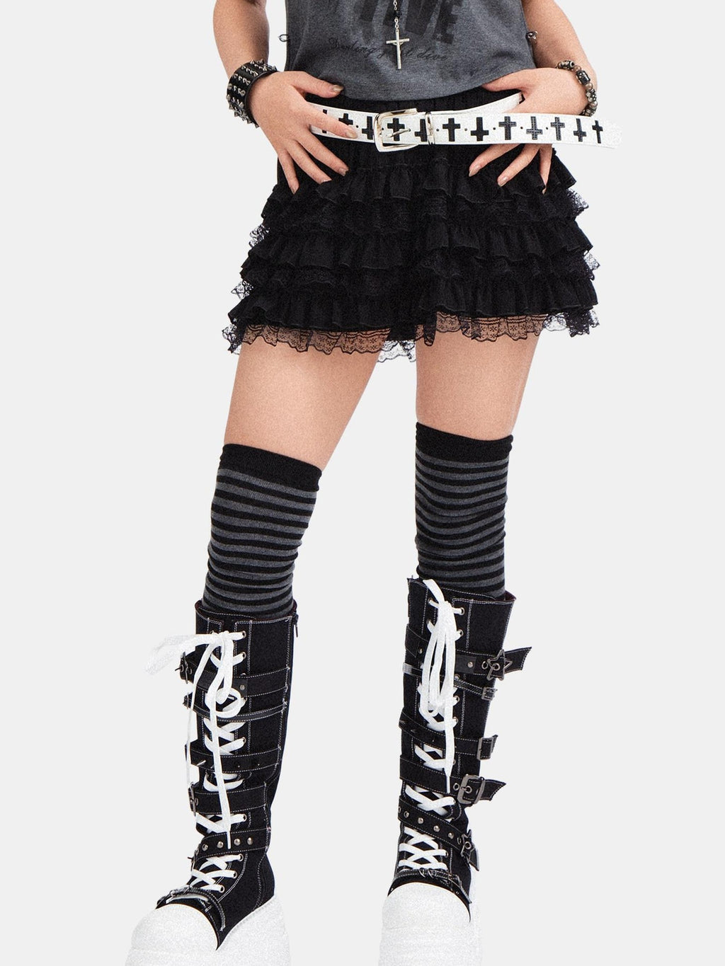 RebelSeed Punk Rock Studded Rhinestone Embossed Metal Buckle Women's Pu Belts
